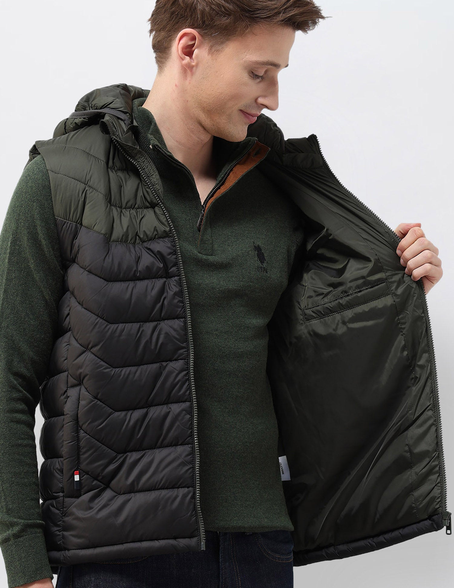 Colour Blocked Removable Hood Puffer Jacket Black - U.S. POLO ASSN. | Large