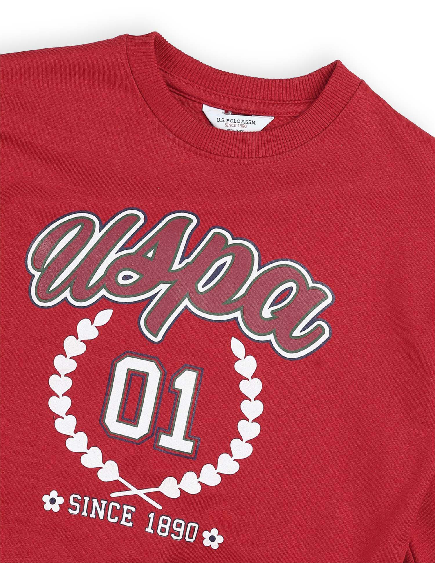 Girls Brand Printed Numeric Sweatshirt Red - U.S. POLO ASSN. | Large