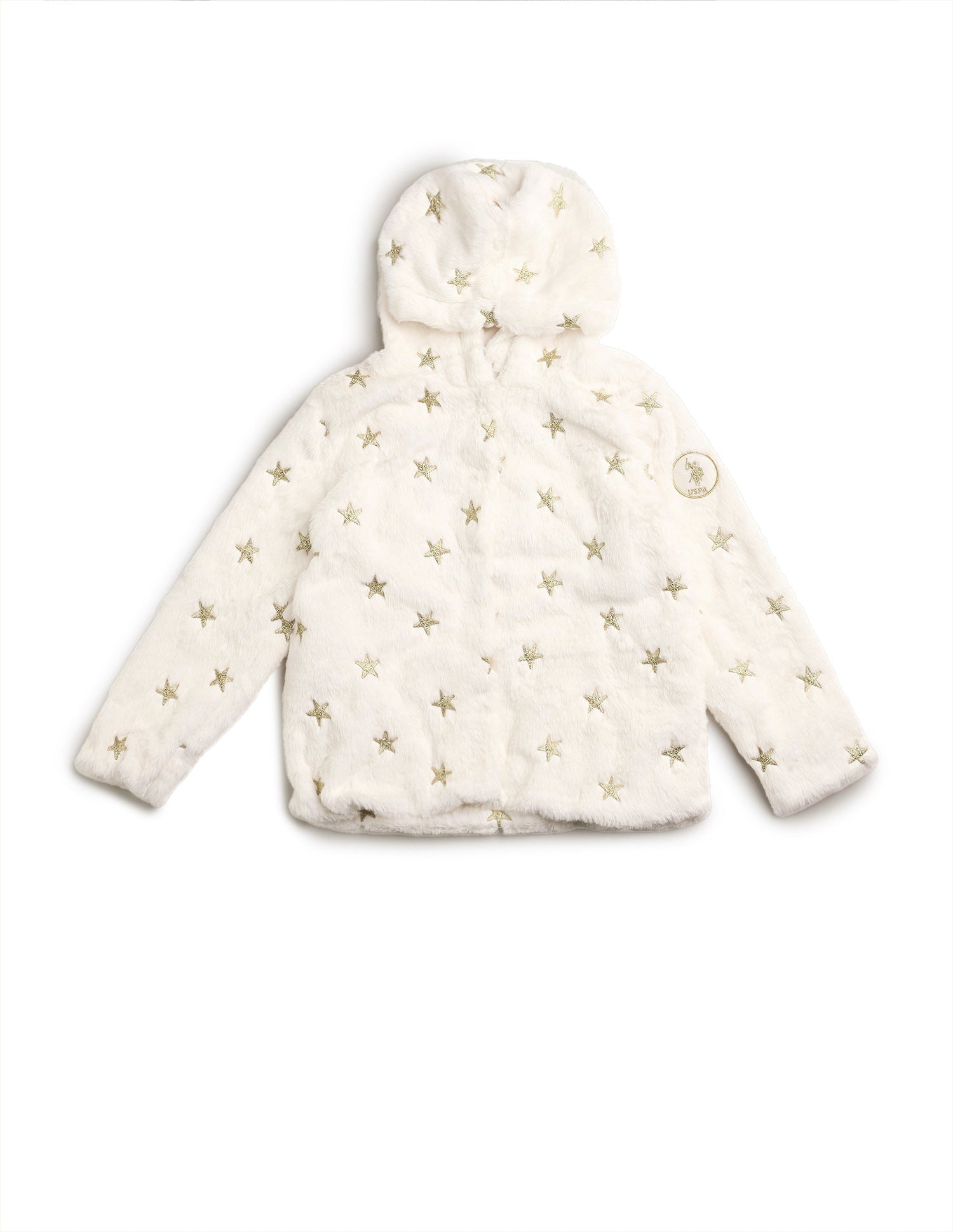 Girls Longline Fur Jacket Off White - U.S. POLO ASSN. | Large