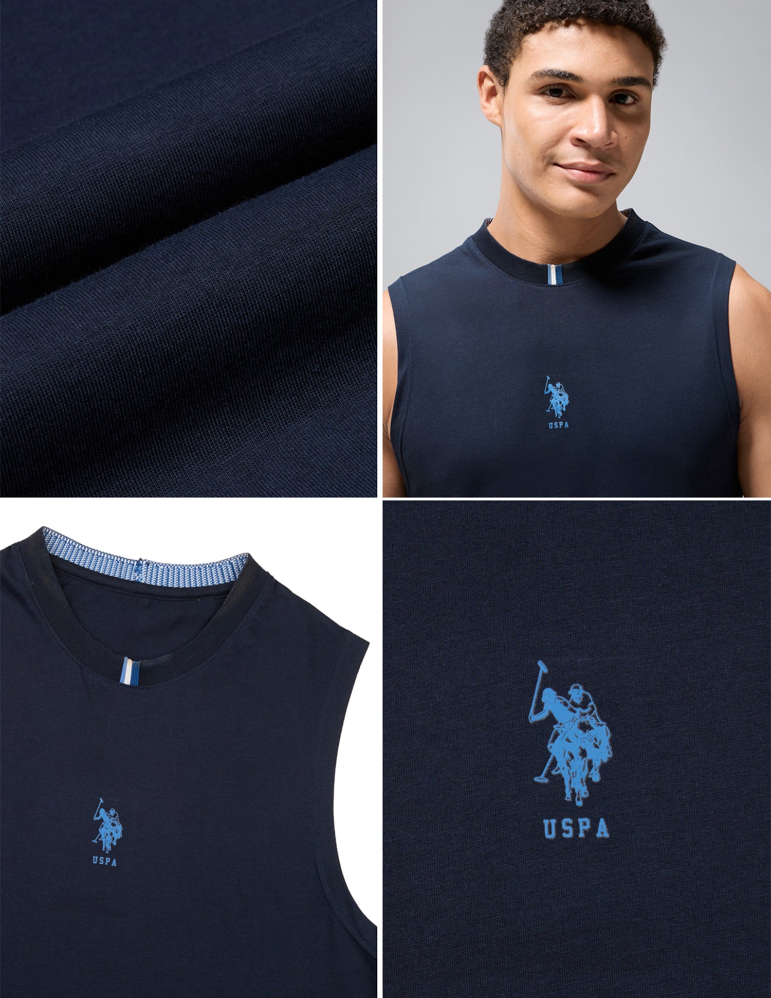 Pure Cotton Breathable OEV12 Gym Vest Navy - U.S. Polo Assn. India | Large