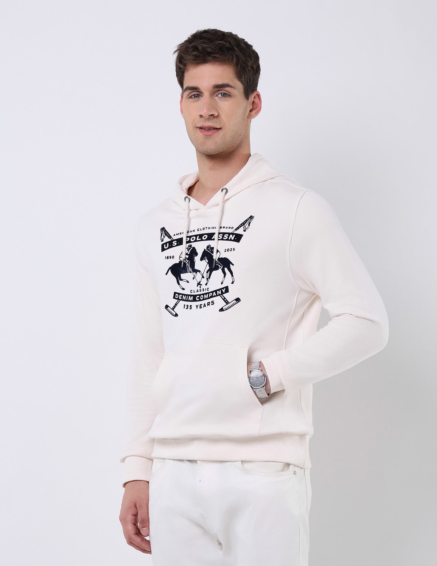 Graphic Brand Printed Regular Fit Sweatshirt Ivory - U.S. POLO ASSN. | Large