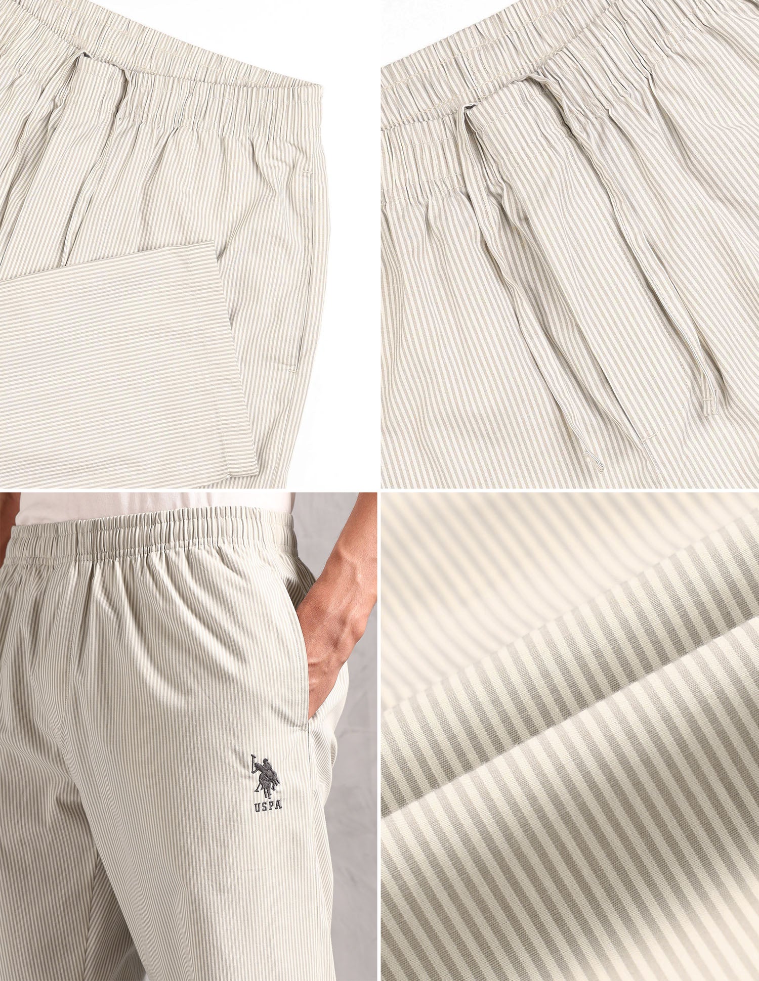 Pure Cotton Striped LP004 Lounge Pants - Pack Of 1 White and Greengrey - U.S. POLO ASSN. | Large