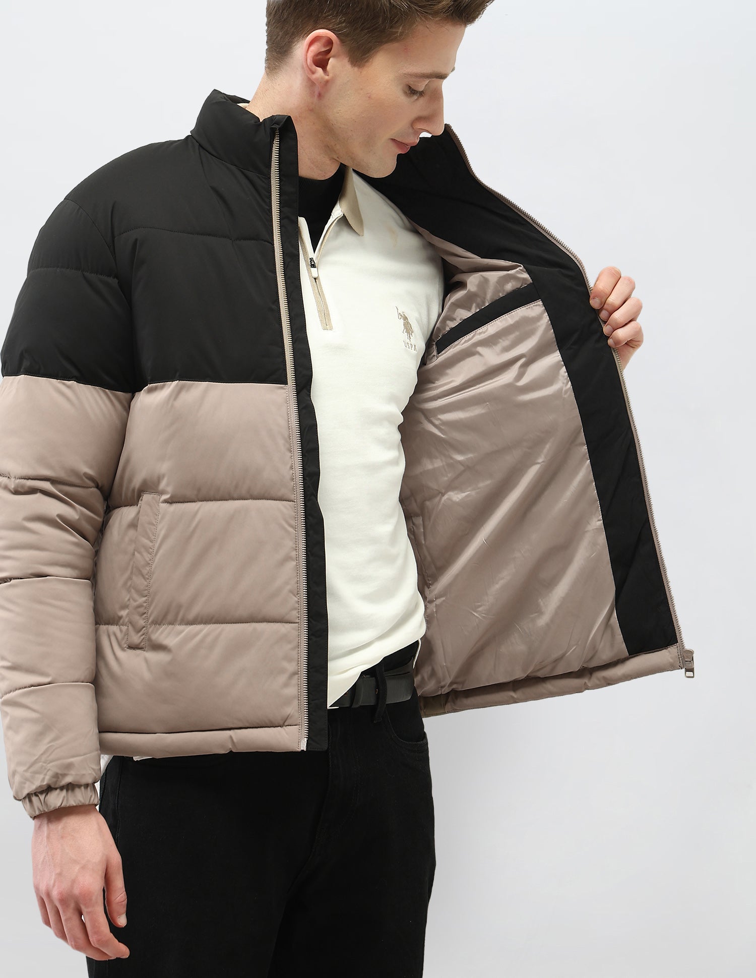 Colour Blocked Regular Fit Puffer Jacket Choco - U.S. Polo Assn. India | Large