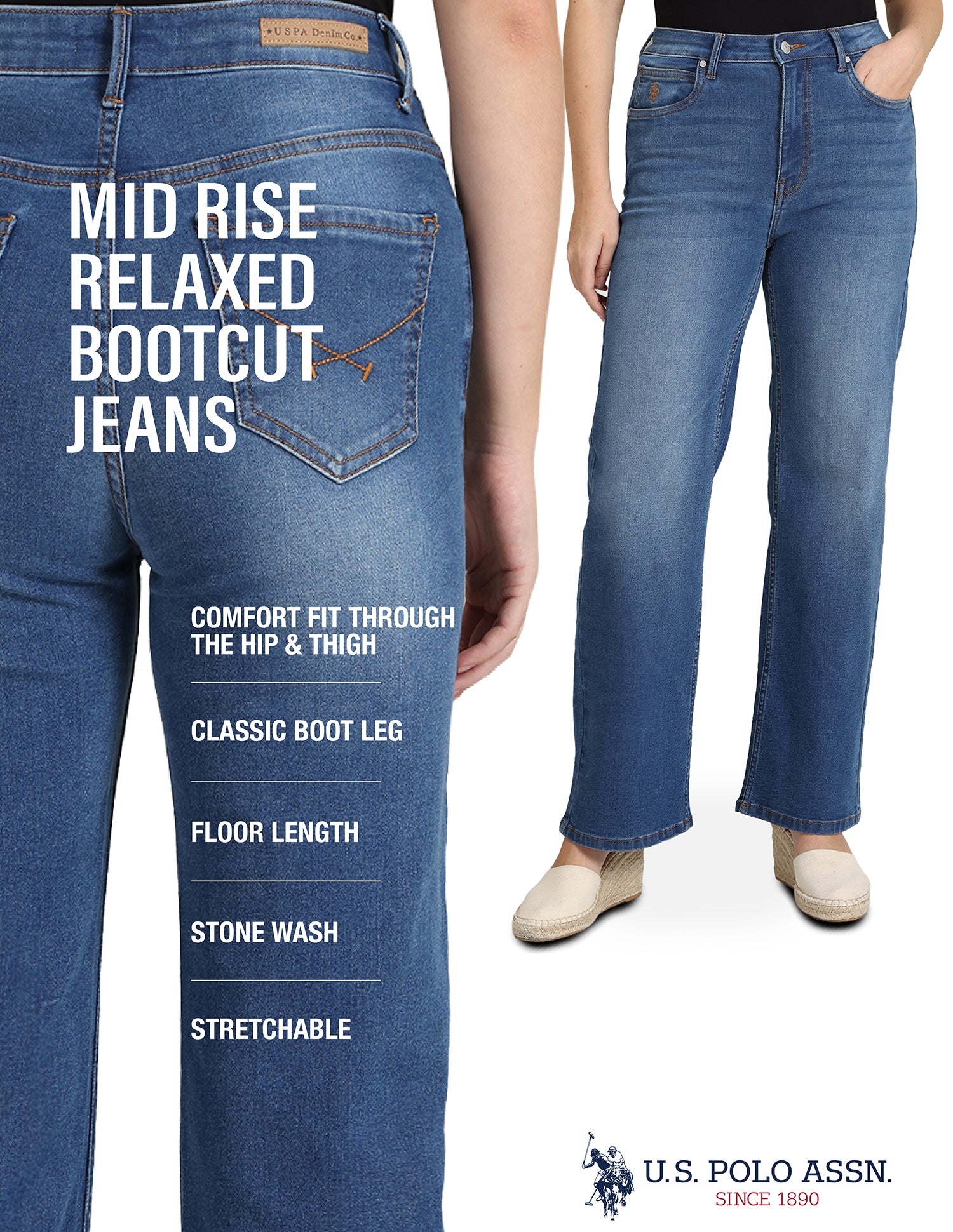 Wide Leg Stone Wash Jeans Blue - U.S. Polo Assn. India | Large