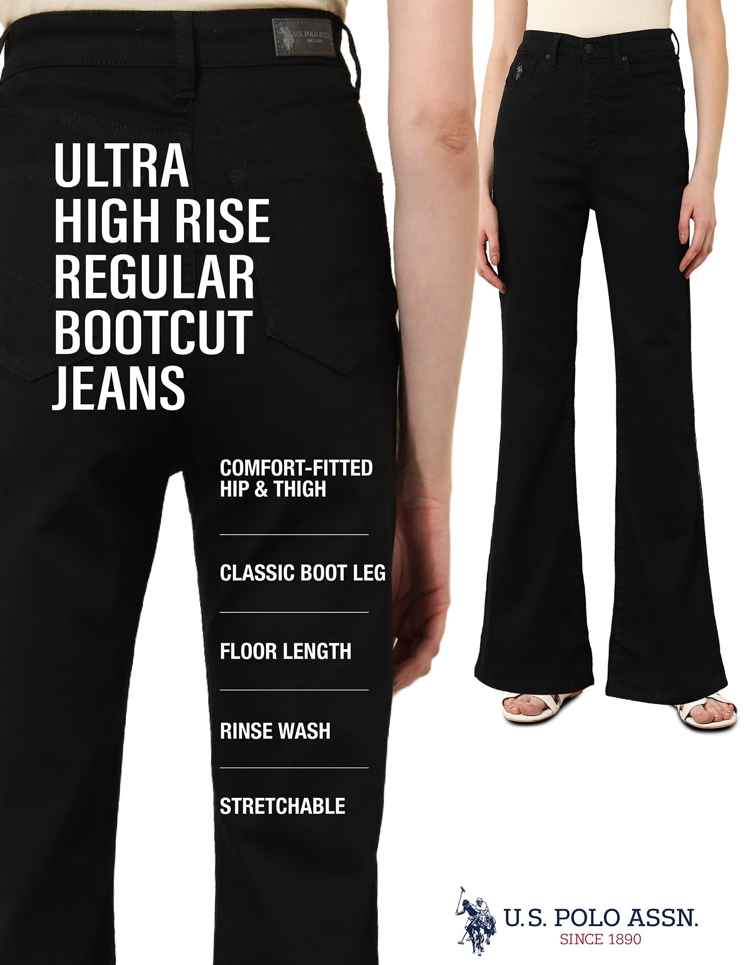 Ultra-High Rise Bootcut Jeans Rinse Black - U.S. Polo Assn. India | Large