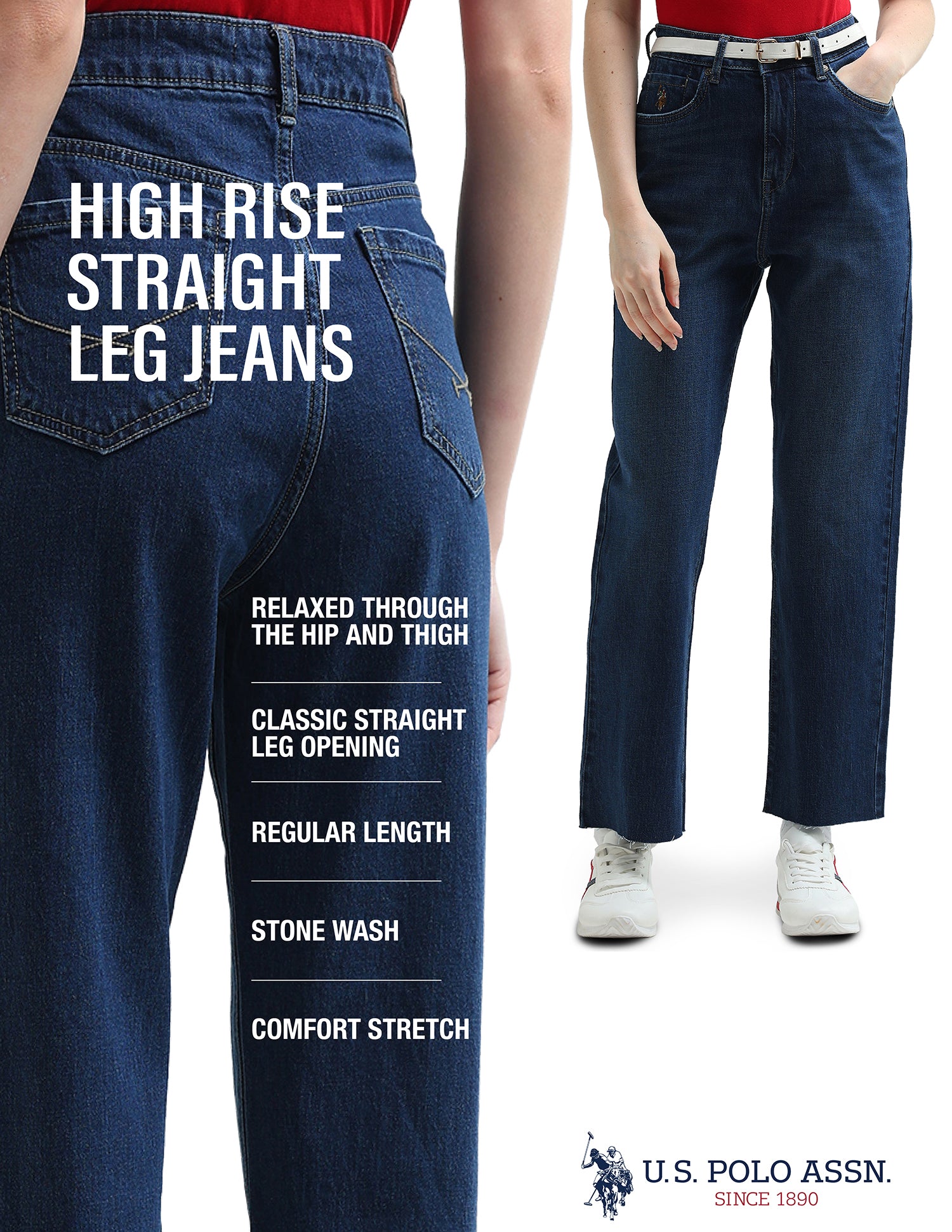 High Rise Straight Fit Jeans Dark Blue - U.S. Polo Assn. India | Large