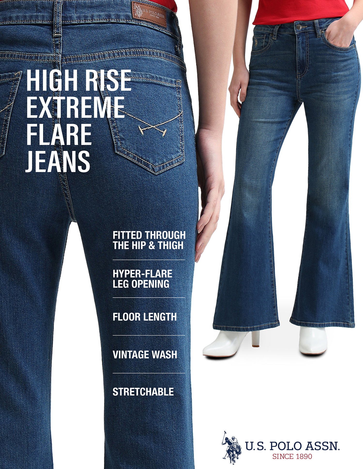 Floor Flared Fit Blue Jeans Blue - U.S. Polo Assn. India | Large