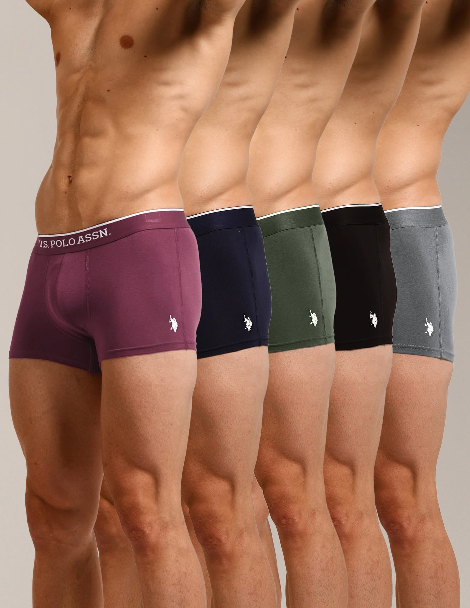 Solid Elastic Waistband ET004-P5 Trunks - Pack Of 5 Multi-colour - U.S. Polo Assn. India | Large
