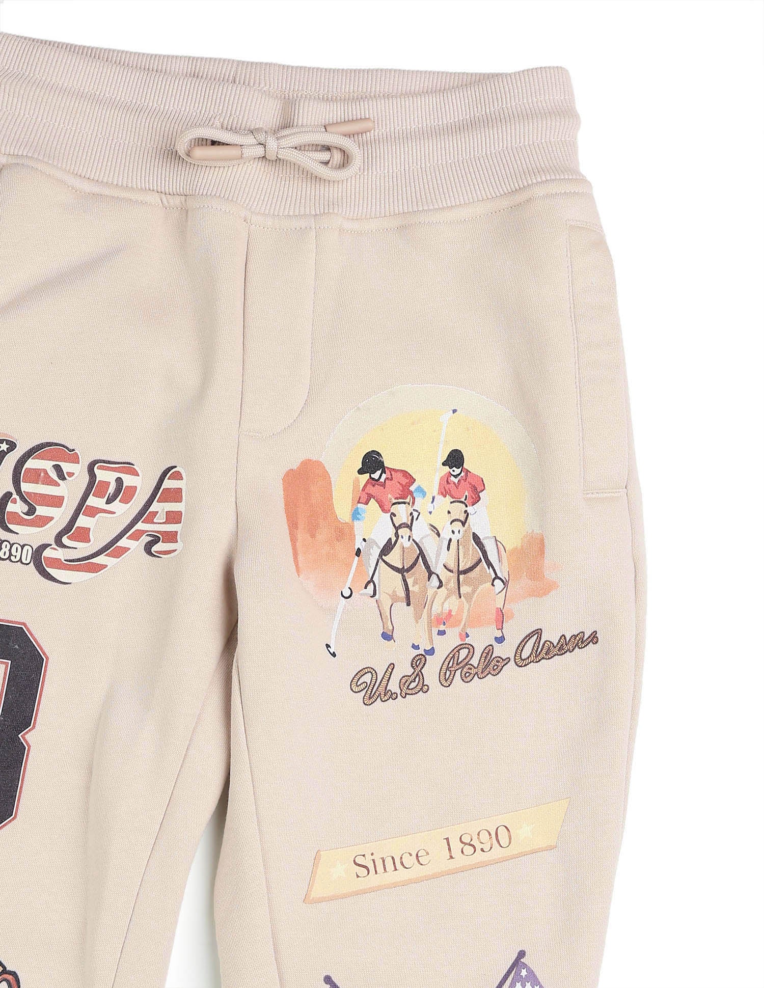 Boys Graphic Brand Printed Regular Fit Joggers Light Brown - U.S. POLO ASSN. | Large