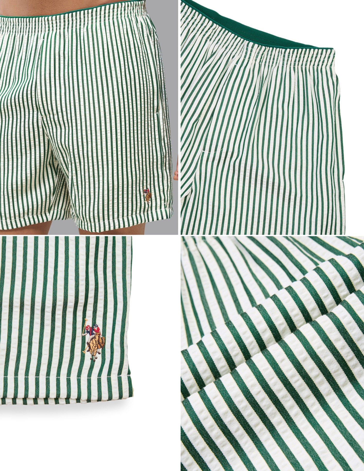 Seersucker Striped OEX22 Boxer Shorts Green - U.S. Polo Assn. India | Large