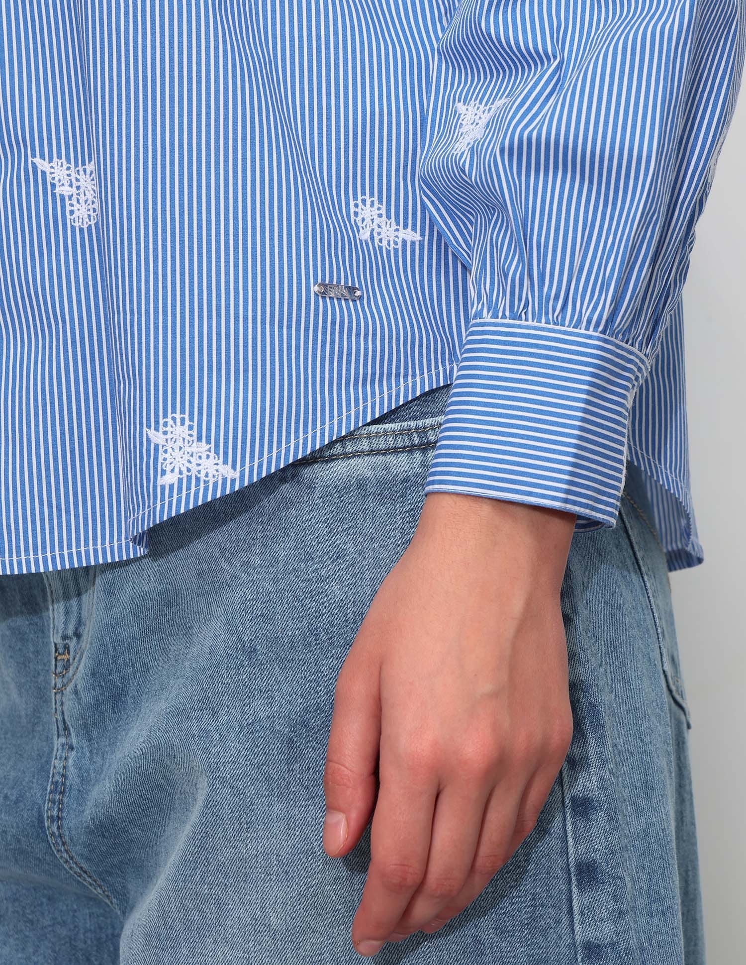 Relaxed Striped Shirt With Embroidery Blue - U.S. Polo Assn. India | Large