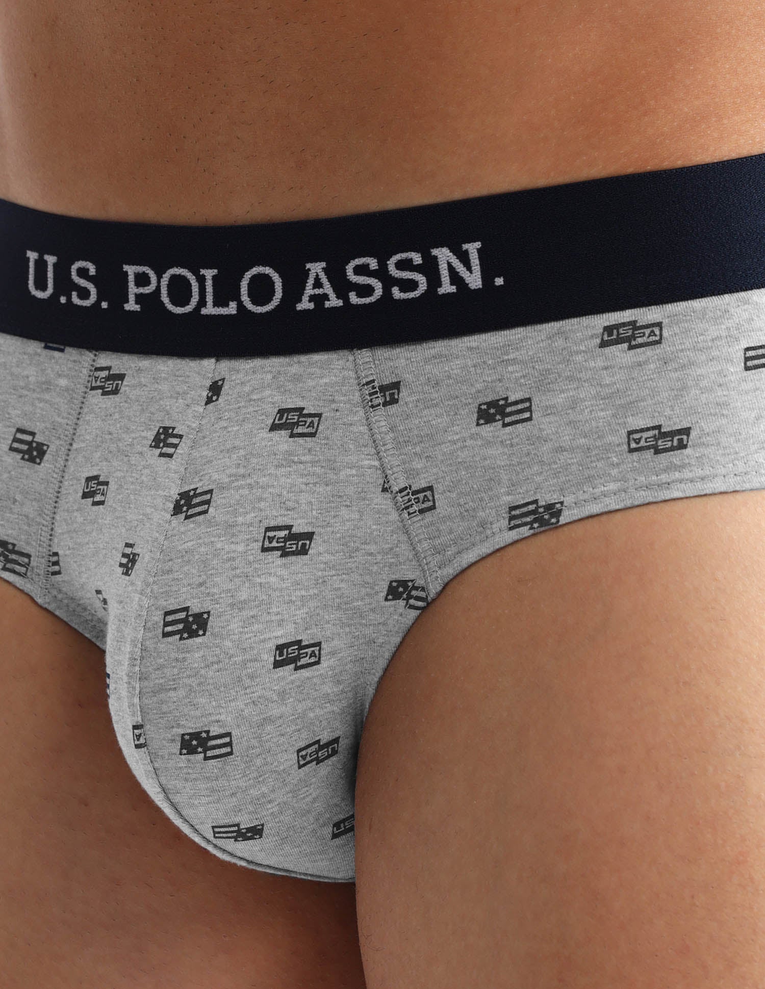 Anti Microbial Printed OEB14 Briefs - Pack Of 3 Navy, Grey Melange and Navy - U.S. POLO ASSN. | Large