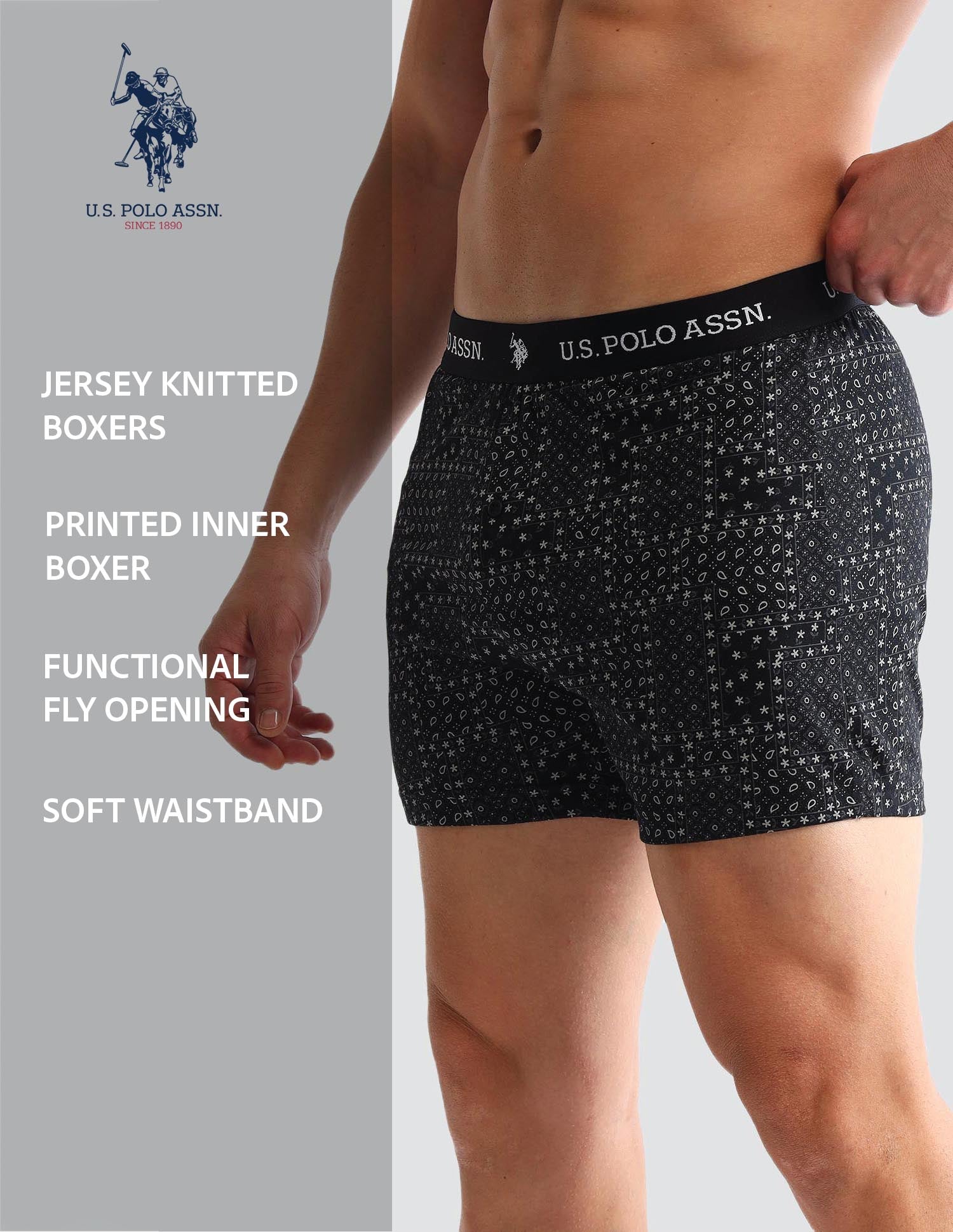 Printed Cotton OEX09 Boxers - Pack Of 2 Navy and Black - U.S. POLO ASSN. | Large