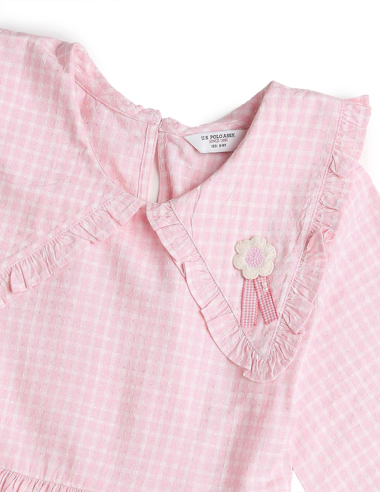 Girls Self Design Checked Shirt Dress Pink - U.S. POLO ASSN. | Large