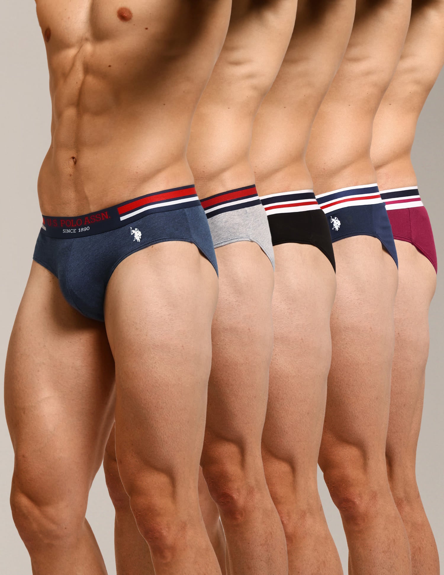 Solid Cotton I006-P5 Briefs - Pack Of 5 Multi-colour - U.S. Polo Assn. India | Large