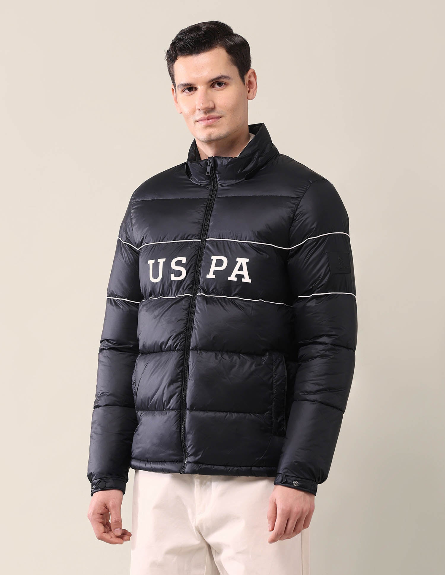 Colourblocked Regular Fit Puffer Jacket Black - U.S. Polo Assn. India | Large