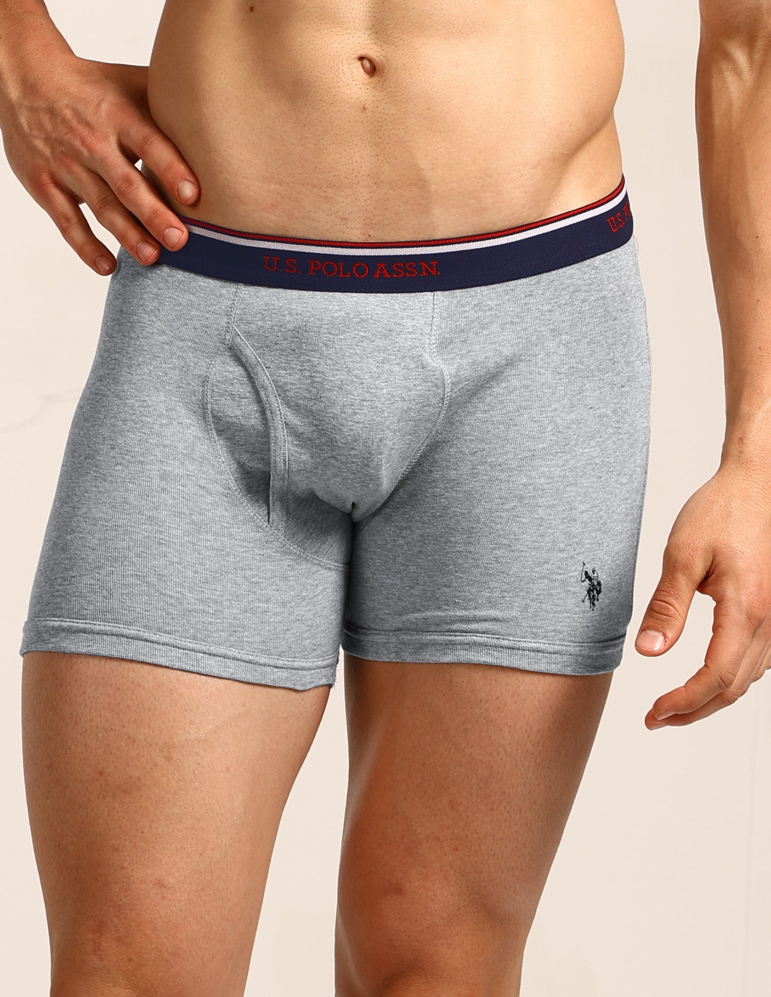 Mid Rise Solid 1667 Trunks - Pack Of 3 Black, Grey Melange and Navy - U.S. Polo Assn. India | Large