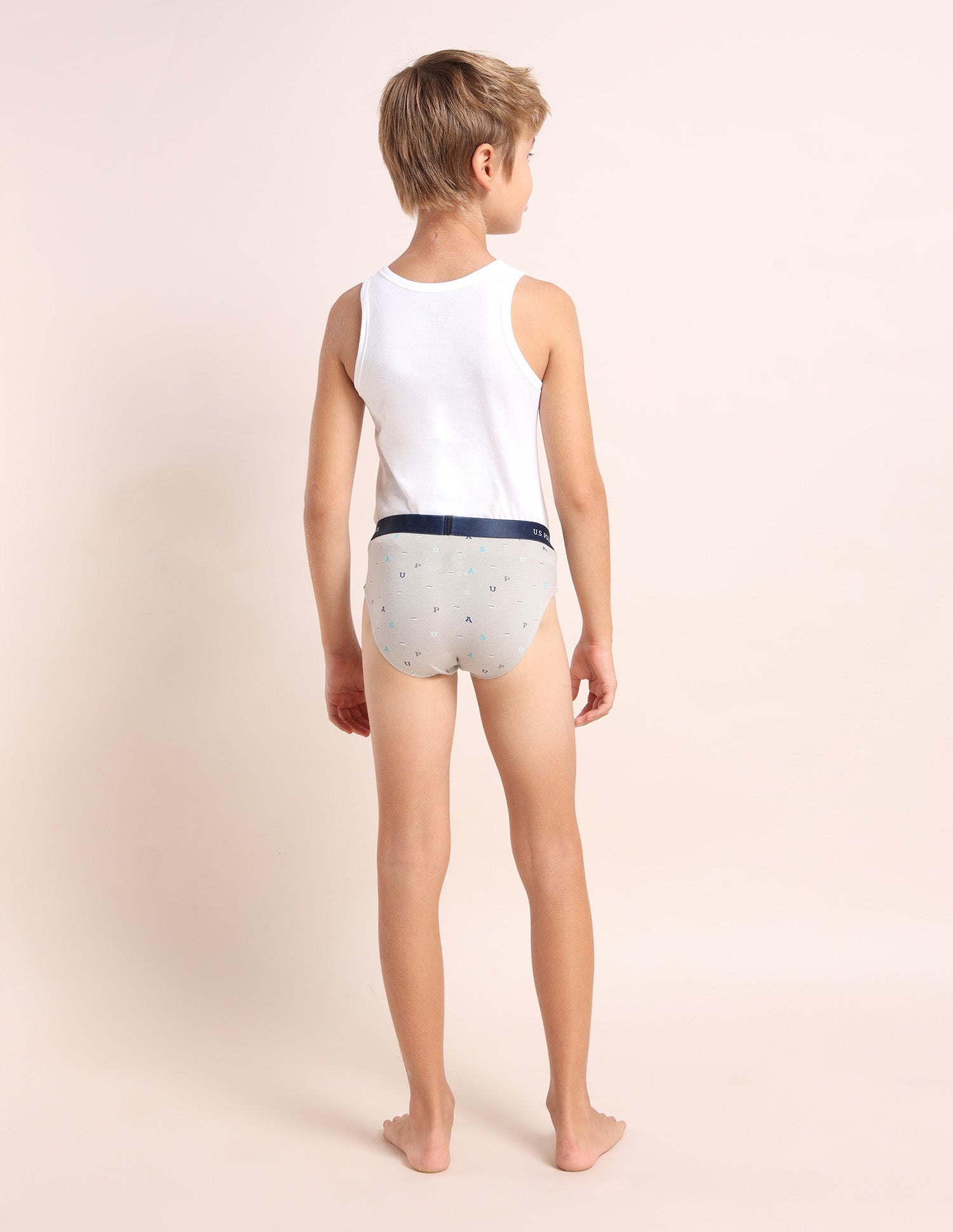 Boys Mid Rise Cotton Spandex Briefs - Pack Of 3 Grey, Blue and Green - U.S. POLO ASSN. | Large