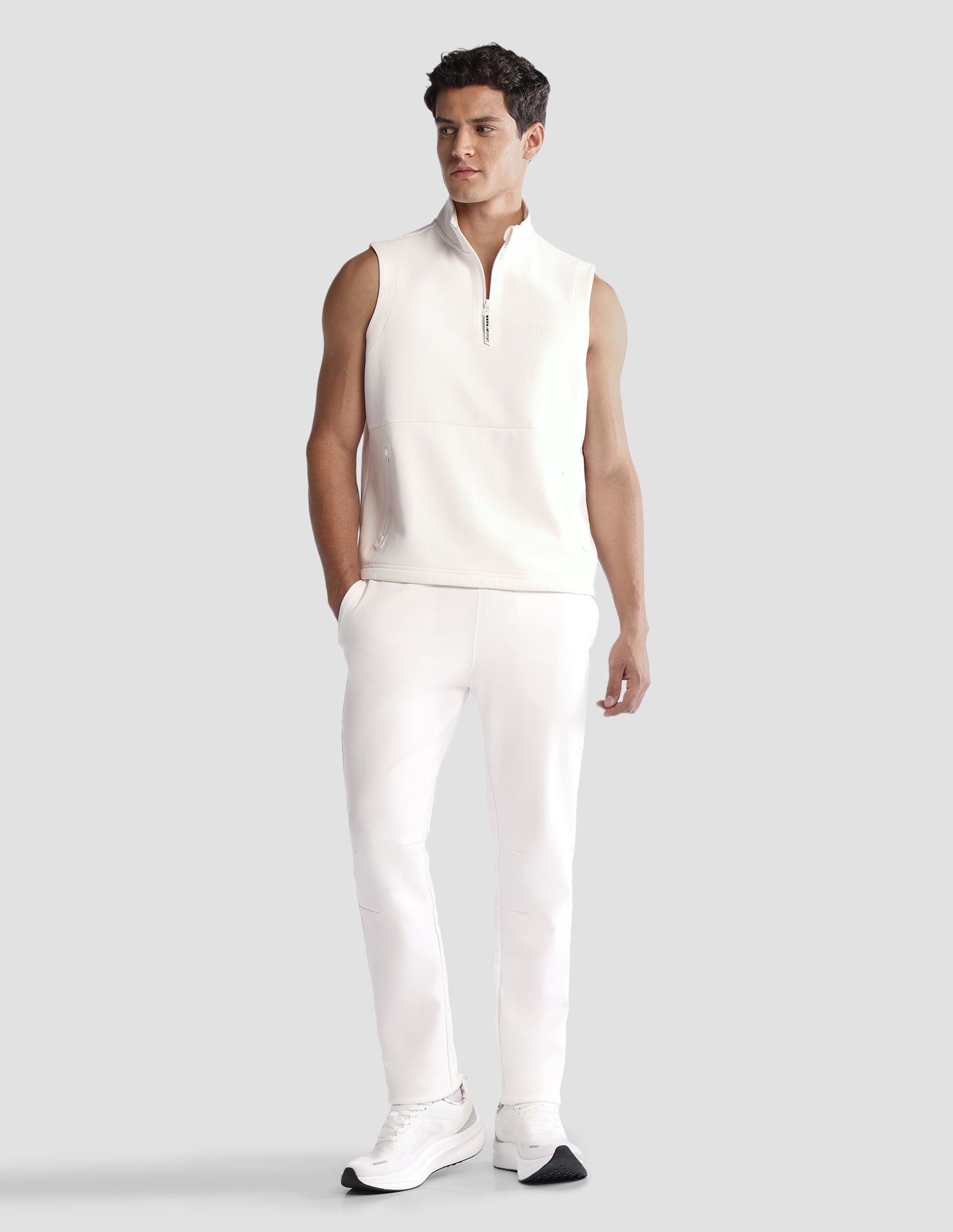 Solid Regular Fit Active Sweatshirt Off White - U.S. Polo Assn. India | Large