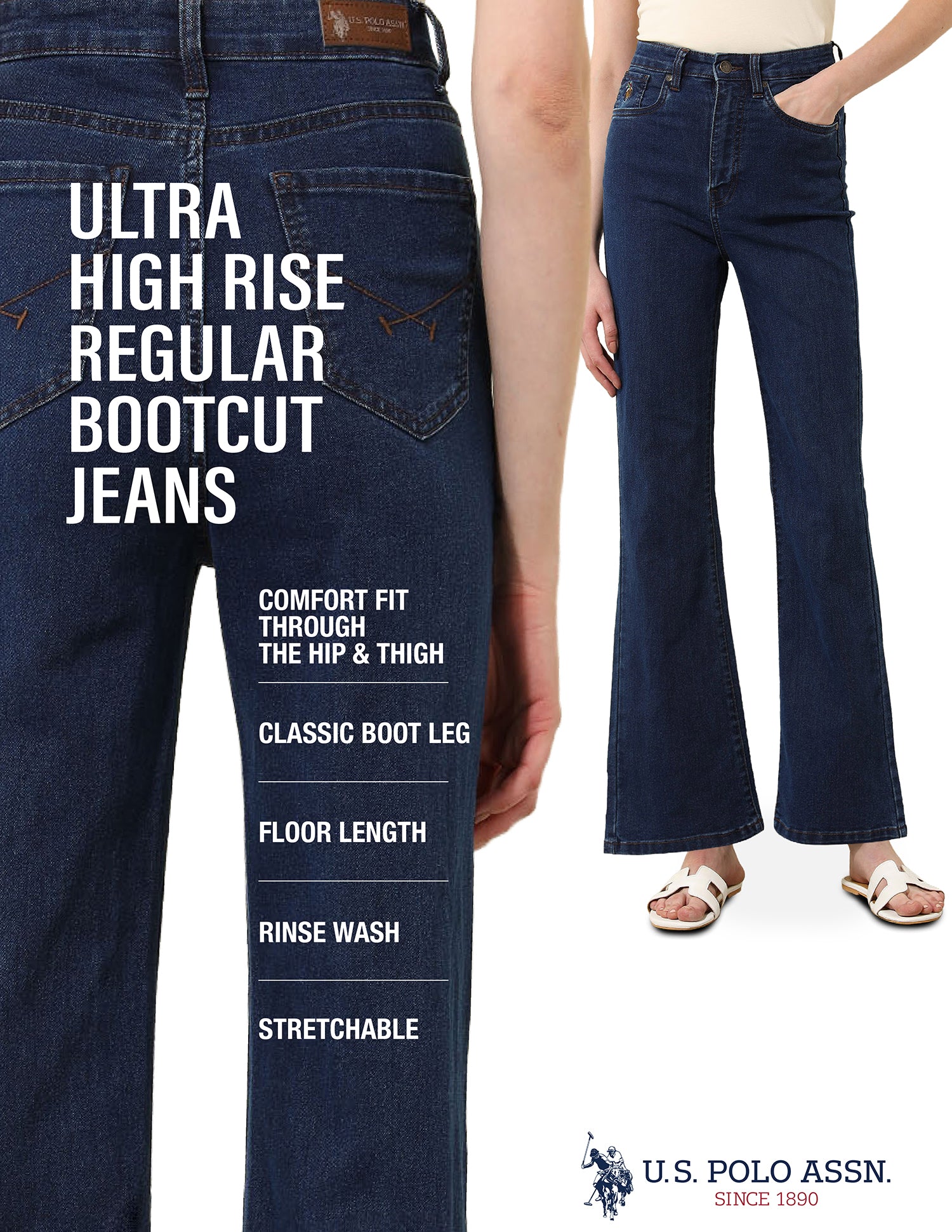 Ultra-High Rise Bootcut Jeans Dark Blue - U.S. Polo Assn. India | Large