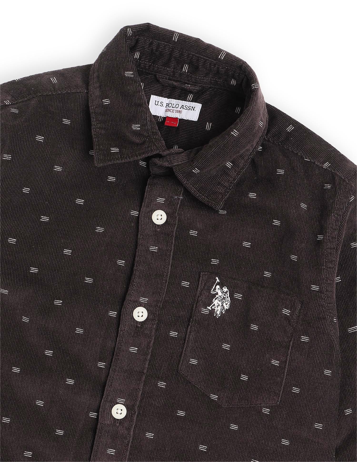 Boys All Over Printed Corduroy Shirt Brown - U.S. POLO ASSN. | Large