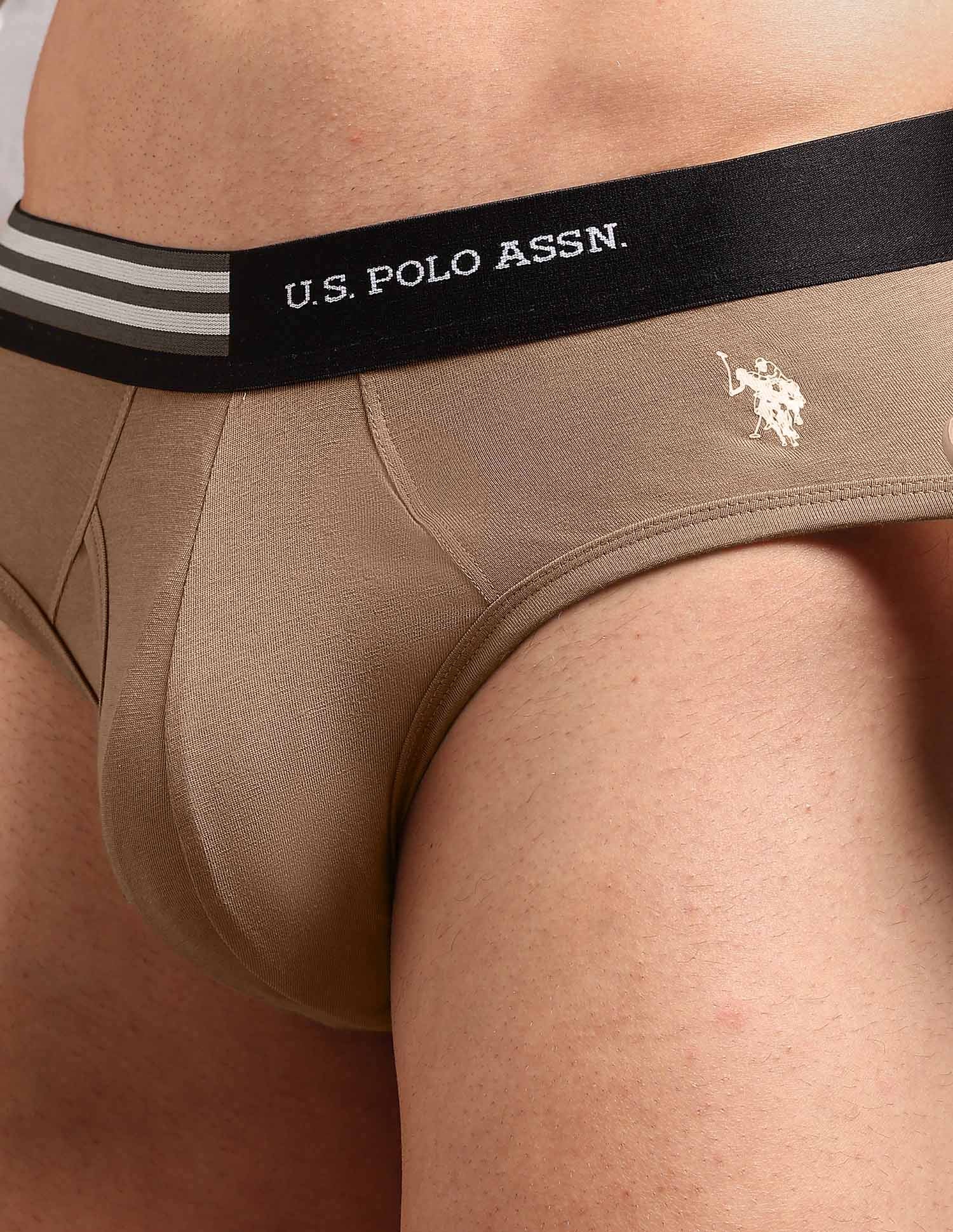 Striped Waistband OEB19 Briefs - Pack Of 2 Coco Creme and Dark Olive - U.S. Polo Assn. India | Large