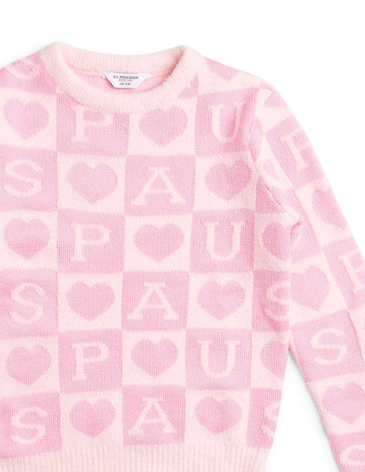 Girls Patterned Knit Sweatshirt Pink and Black - U.S. POLO ASSN. | Large