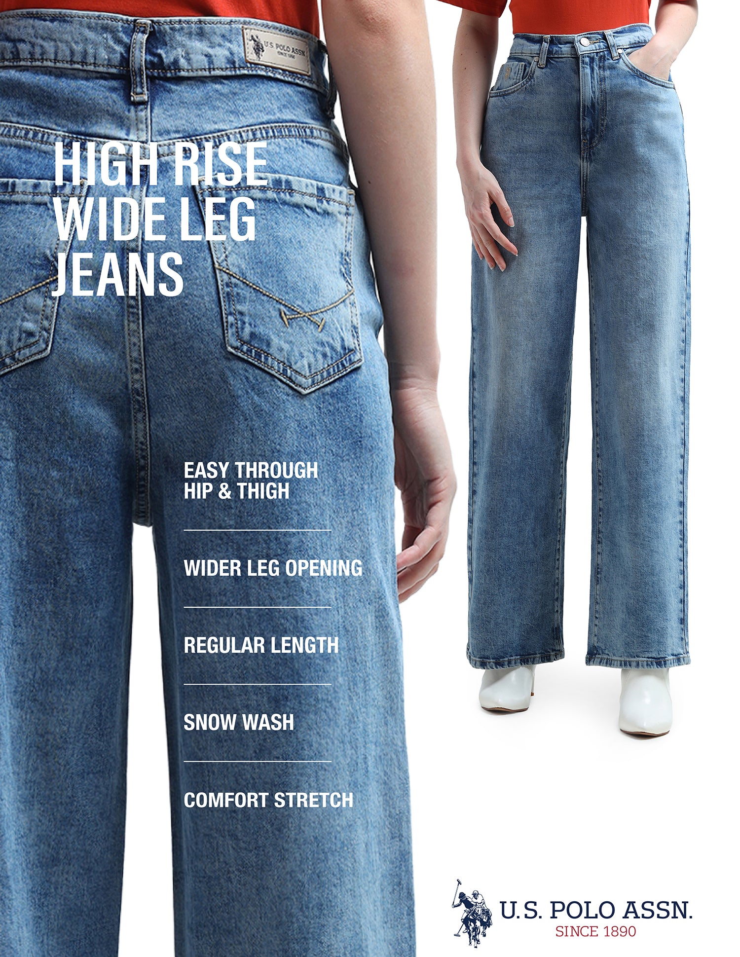 High Rise Wide Leg Jeans Light Blue - U.S. Polo Assn. India | Large