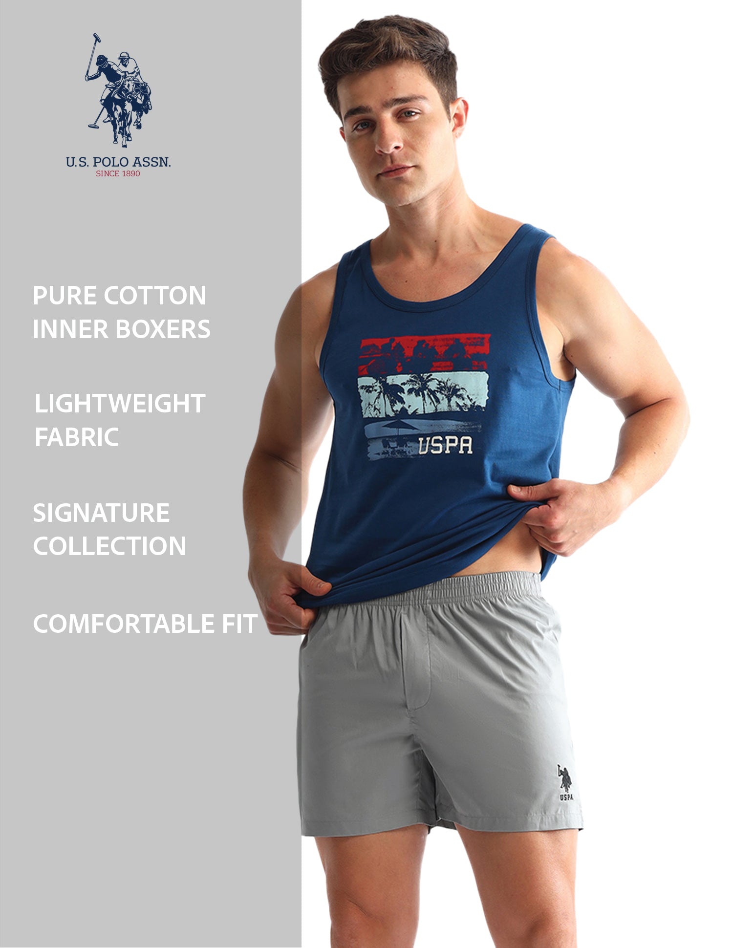 Solid Cotton OEX07 Boxers - Pack Of 1 Neutral Grey - U.S. POLO ASSN. | Large