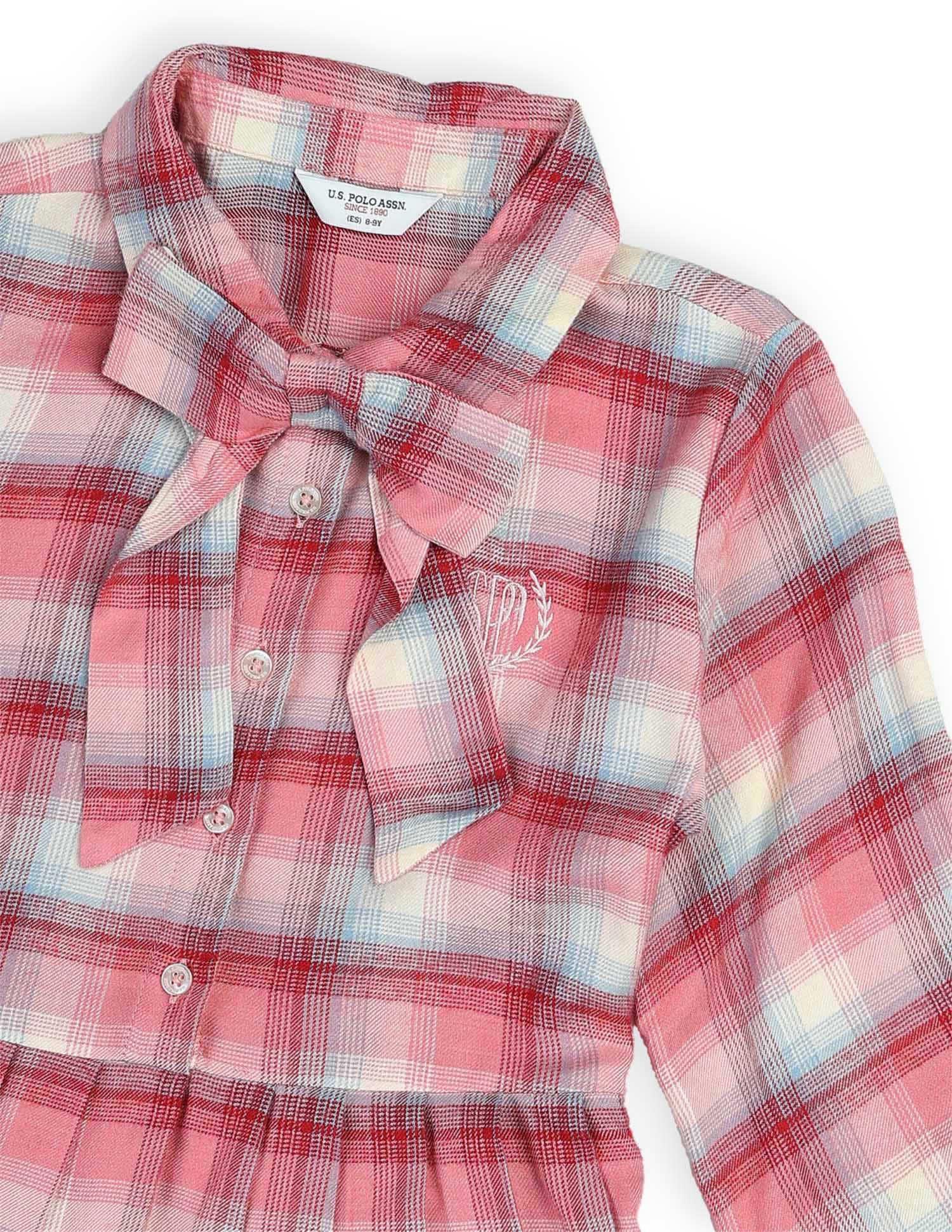 Girls Checked Shirt Dress Pink - U.S. POLO ASSN. | Large