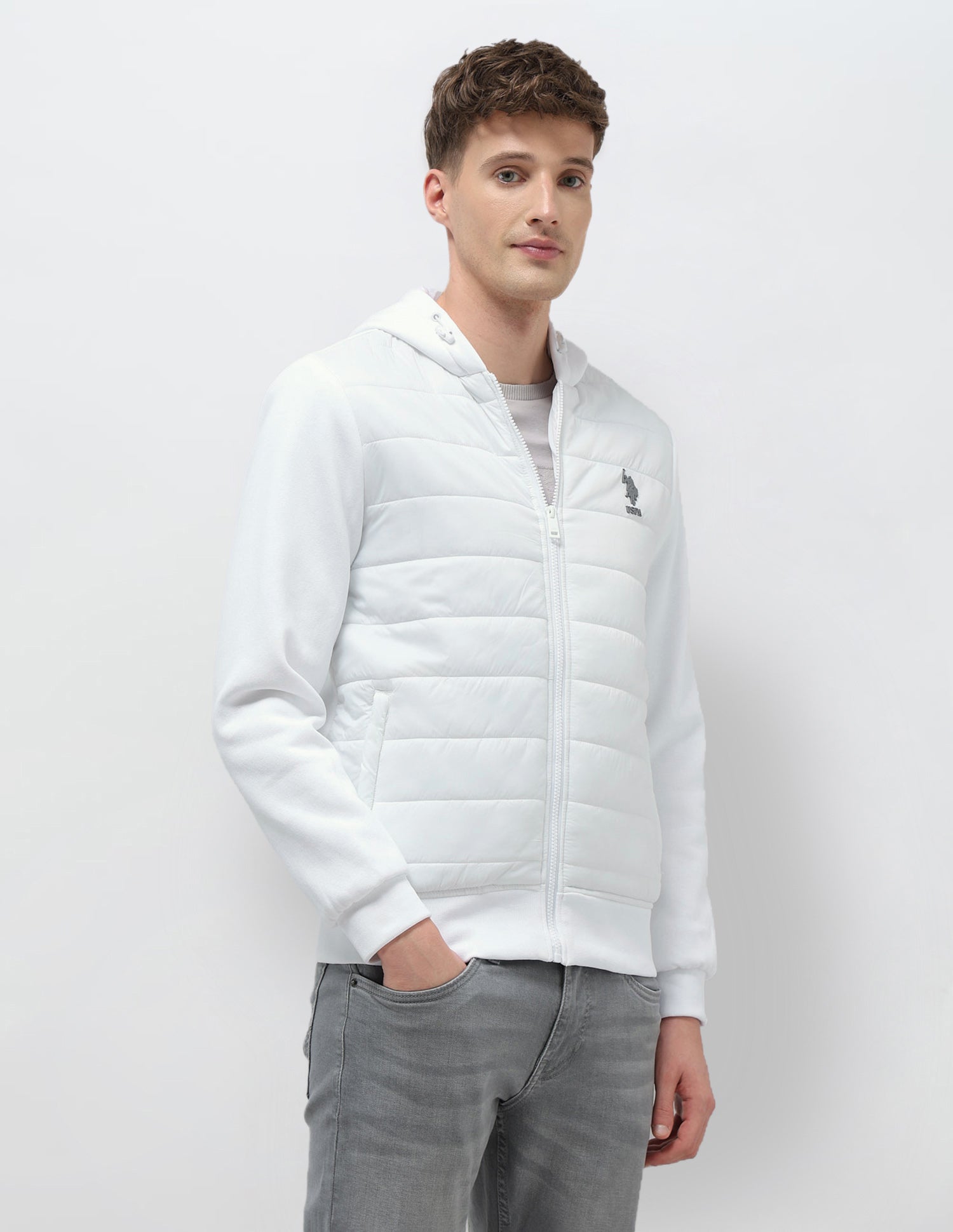 Solid Regular Fit Puffer Jacket Ivory - U.S. POLO ASSN. | Large