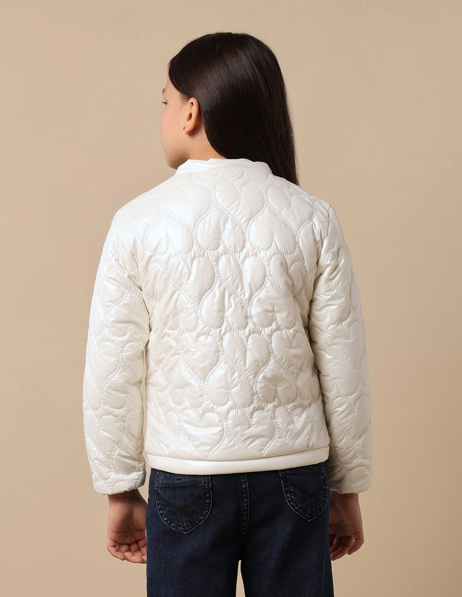 Girls Detachable Hood Quilted Jacket Ivory - U.S. POLO ASSN. | Large