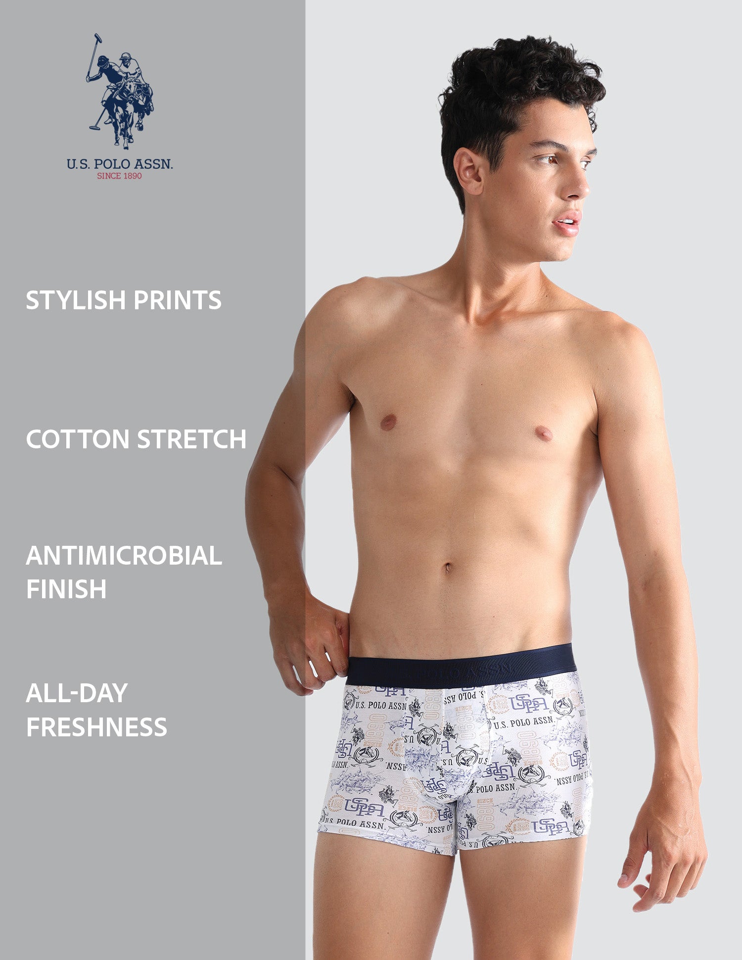 Brand Printed OET16 Trunks - Pack Of 2 Navy and White - U.S. POLO ASSN. | Large