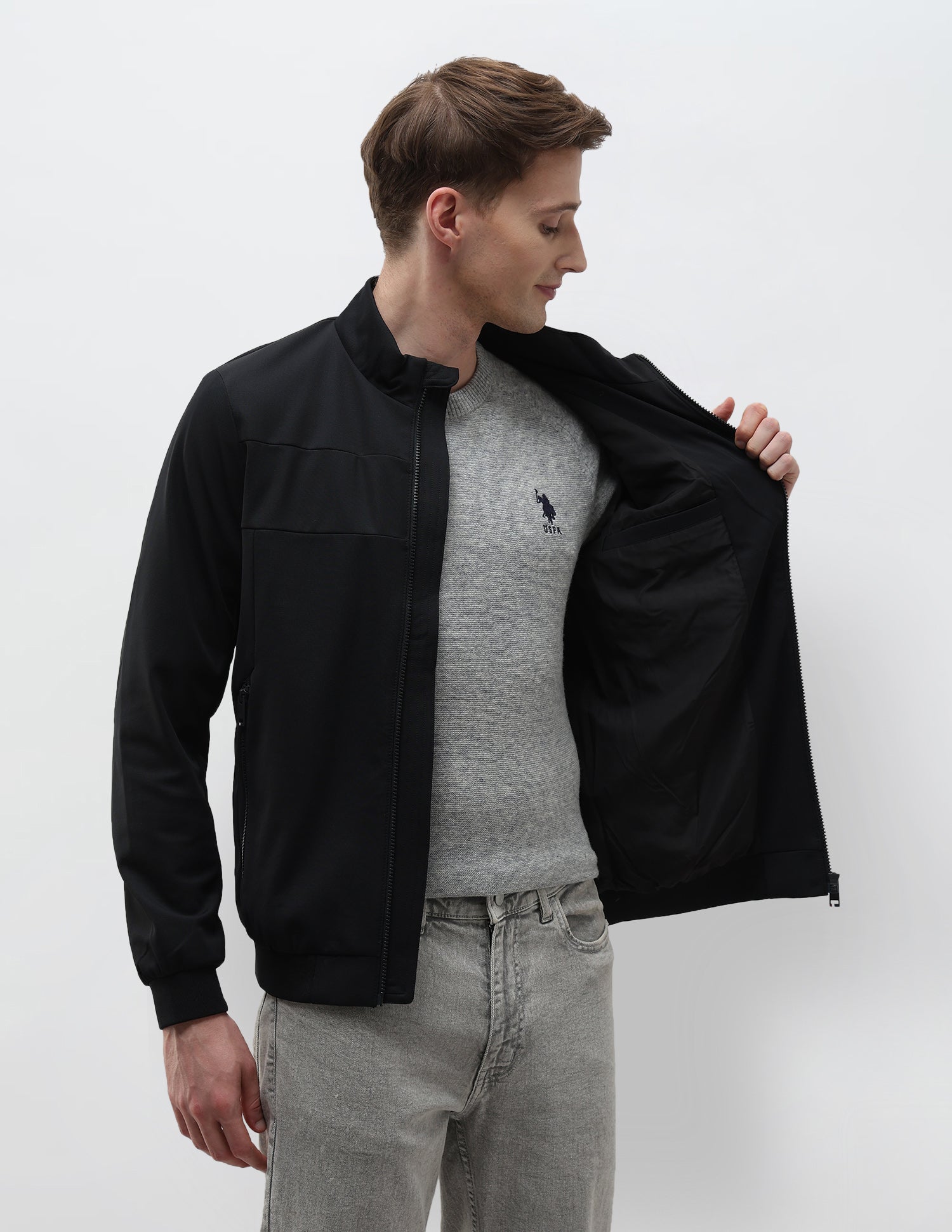 Mock Collar Solid Jacket Black - U.S. Polo Assn. India | Large
