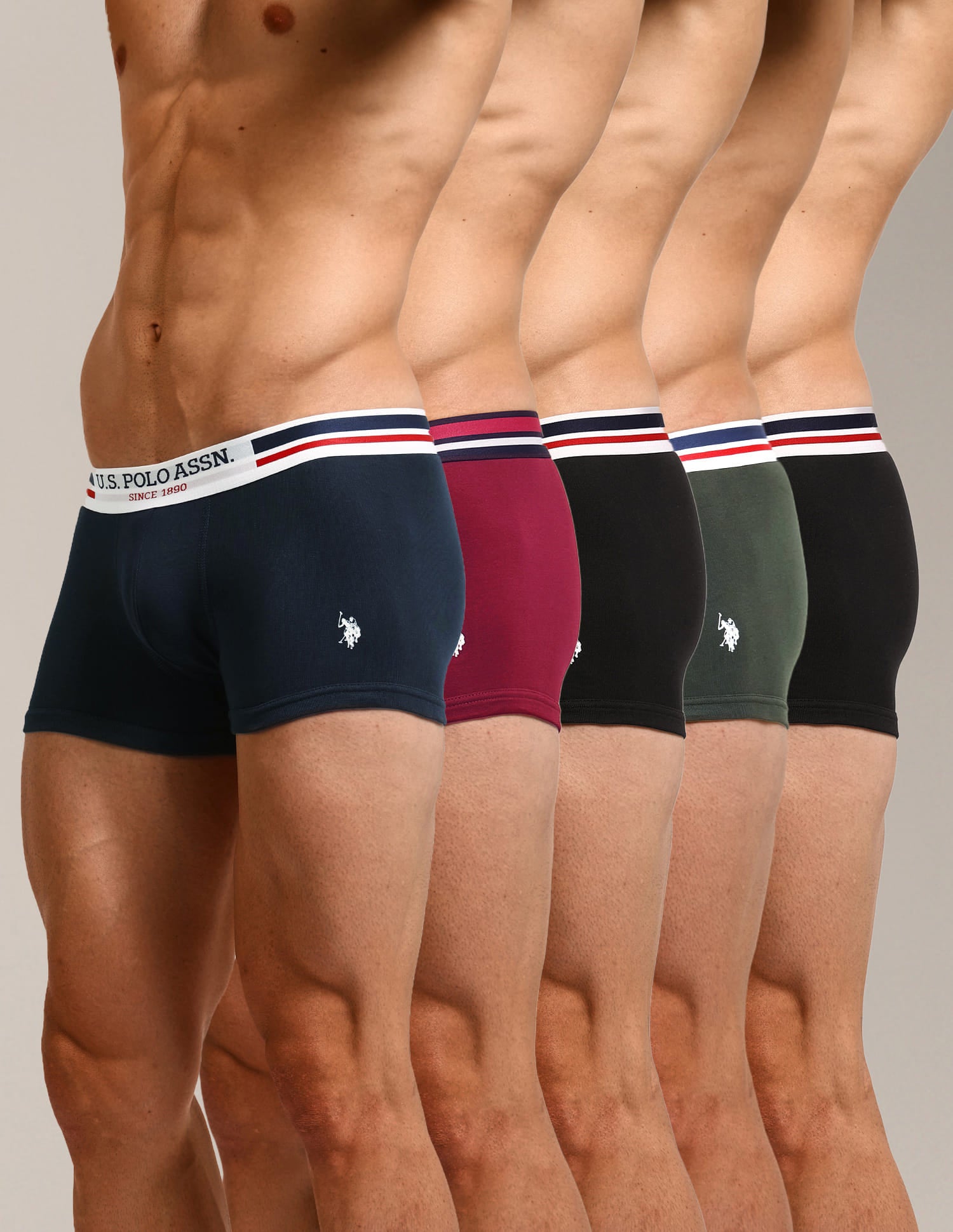 Solid Logo Waistband I641-P5 Trunks - Pack Of 5 Multi-colour - U.S. Polo Assn. India | Large
