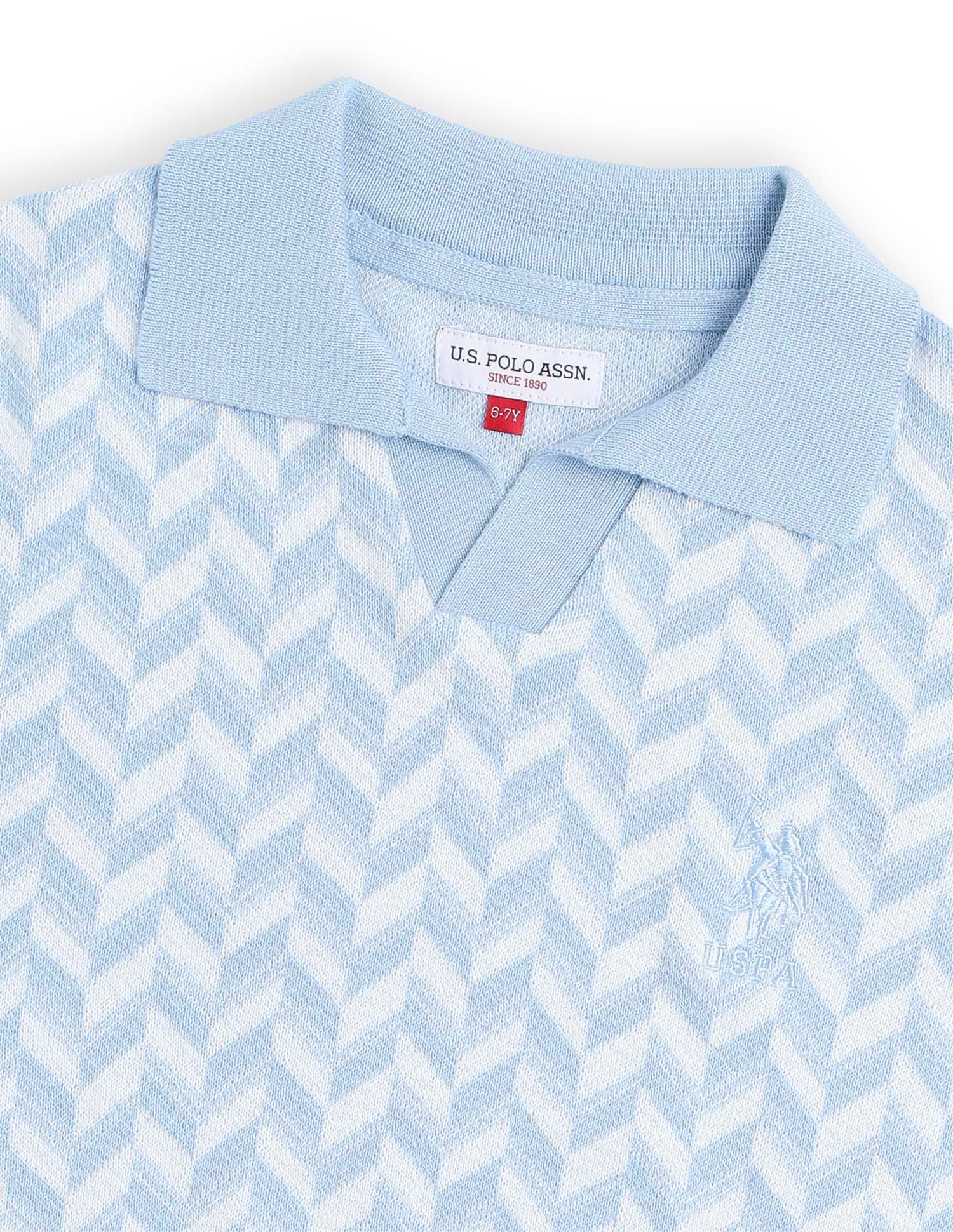 Boys Chevron Printed Regular Fit Polo Shirt White - U.S. POLO ASSN. | Large