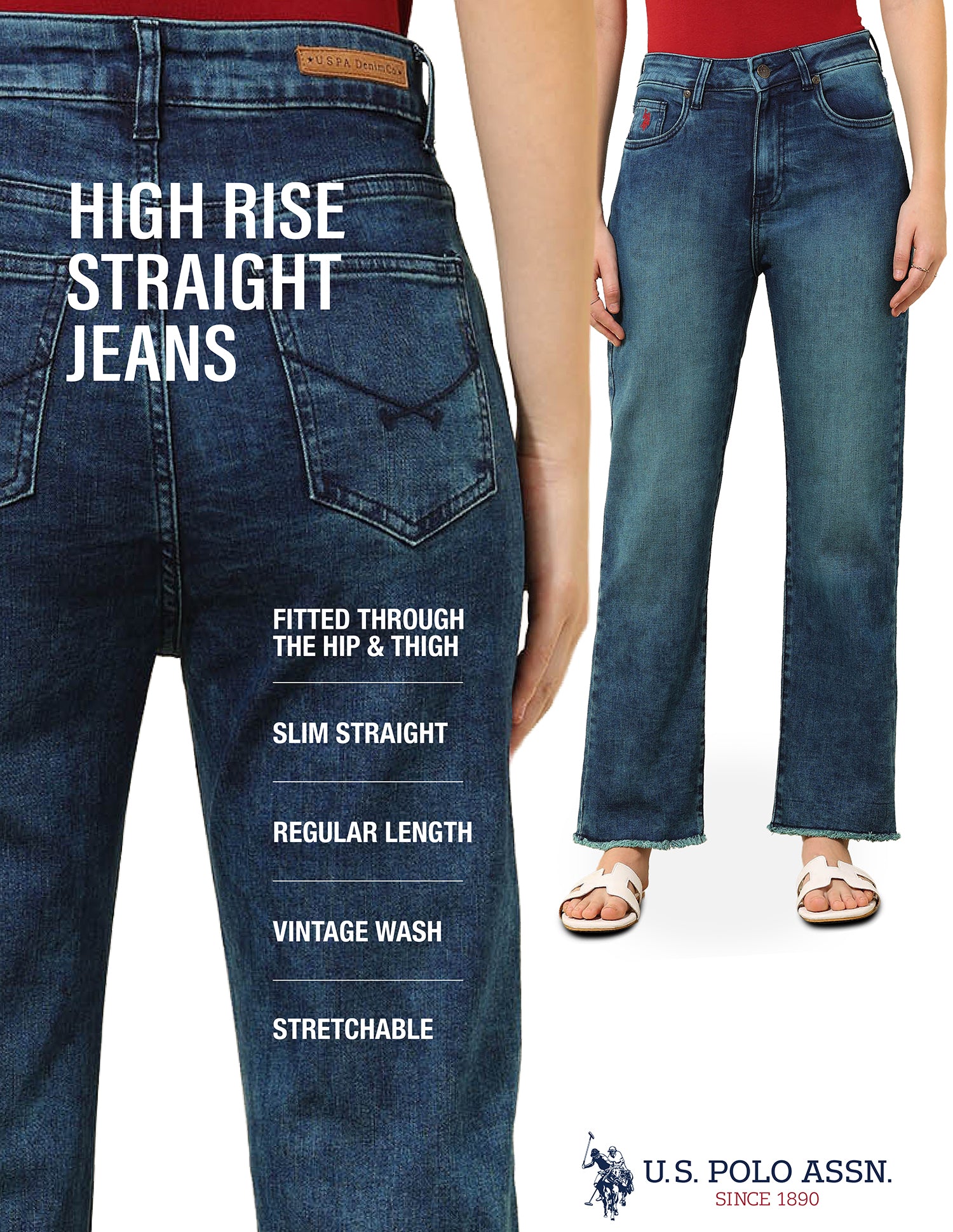 Straight Fit Rinsed Jeans Dark Blue - U.S. Polo Assn. India | Large