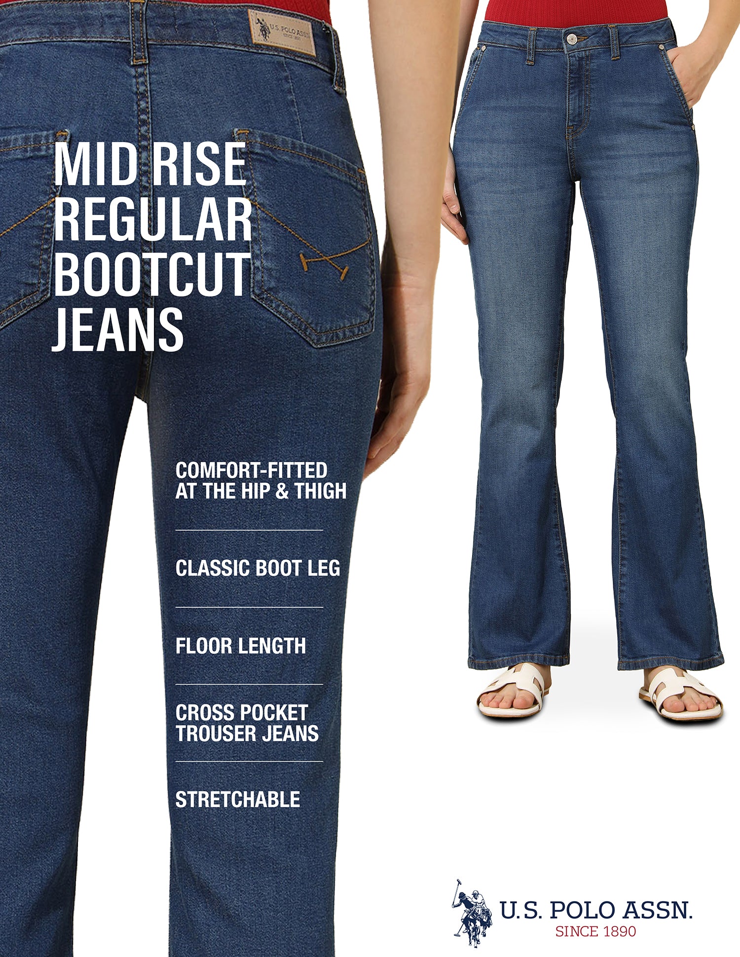 Mid Rise Bootcut Jeans Blue - U.S. Polo Assn. India | Large