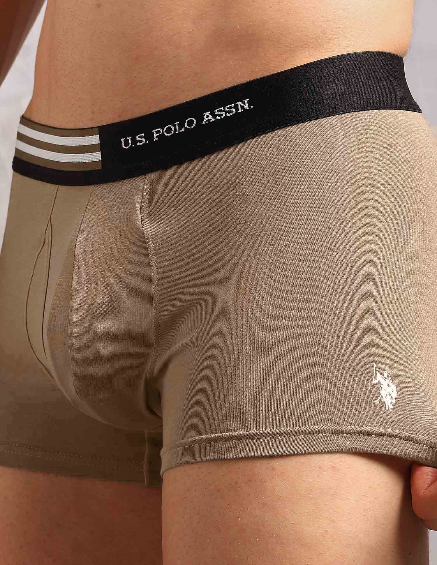 Striped Waistband OET19 Trunks - Pack Of 2 Cocoa Creme and Dark Olive - U.S. Polo Assn. India | Large