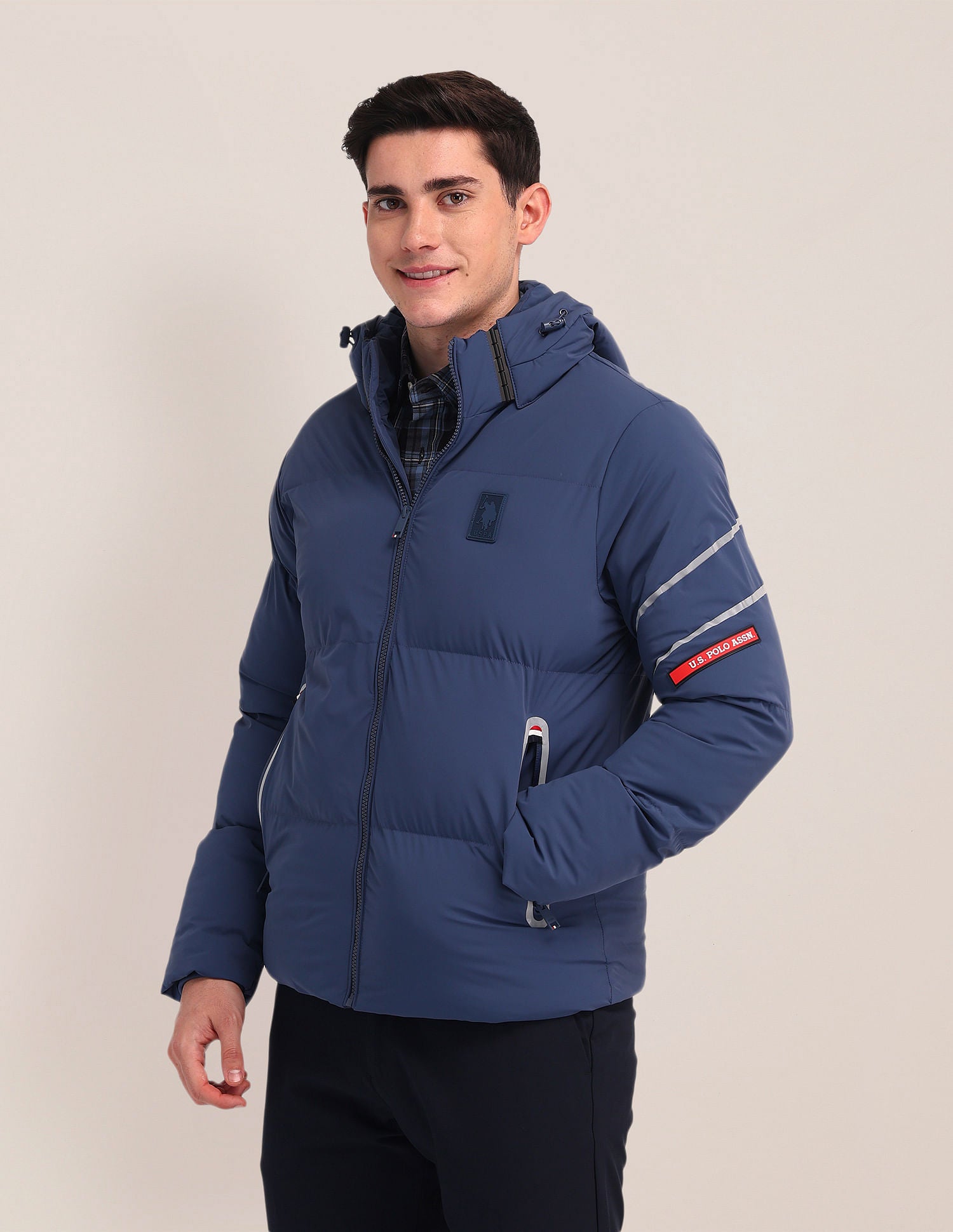 Detachable Hood Padded Jacket Blue - U.S. Polo Assn. India | Large