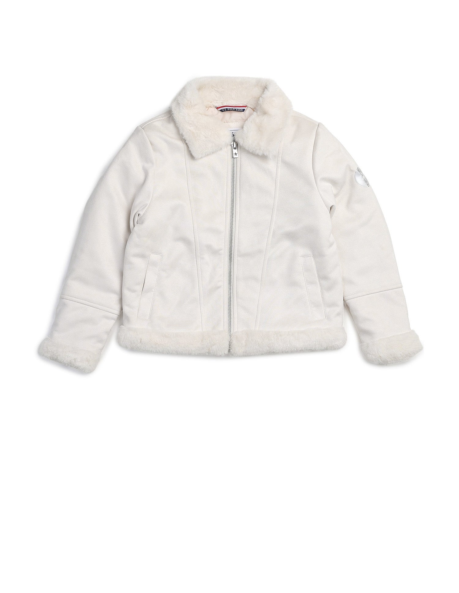 Girls Suede Solid Jacket Cream - U.S. POLO ASSN. | Large