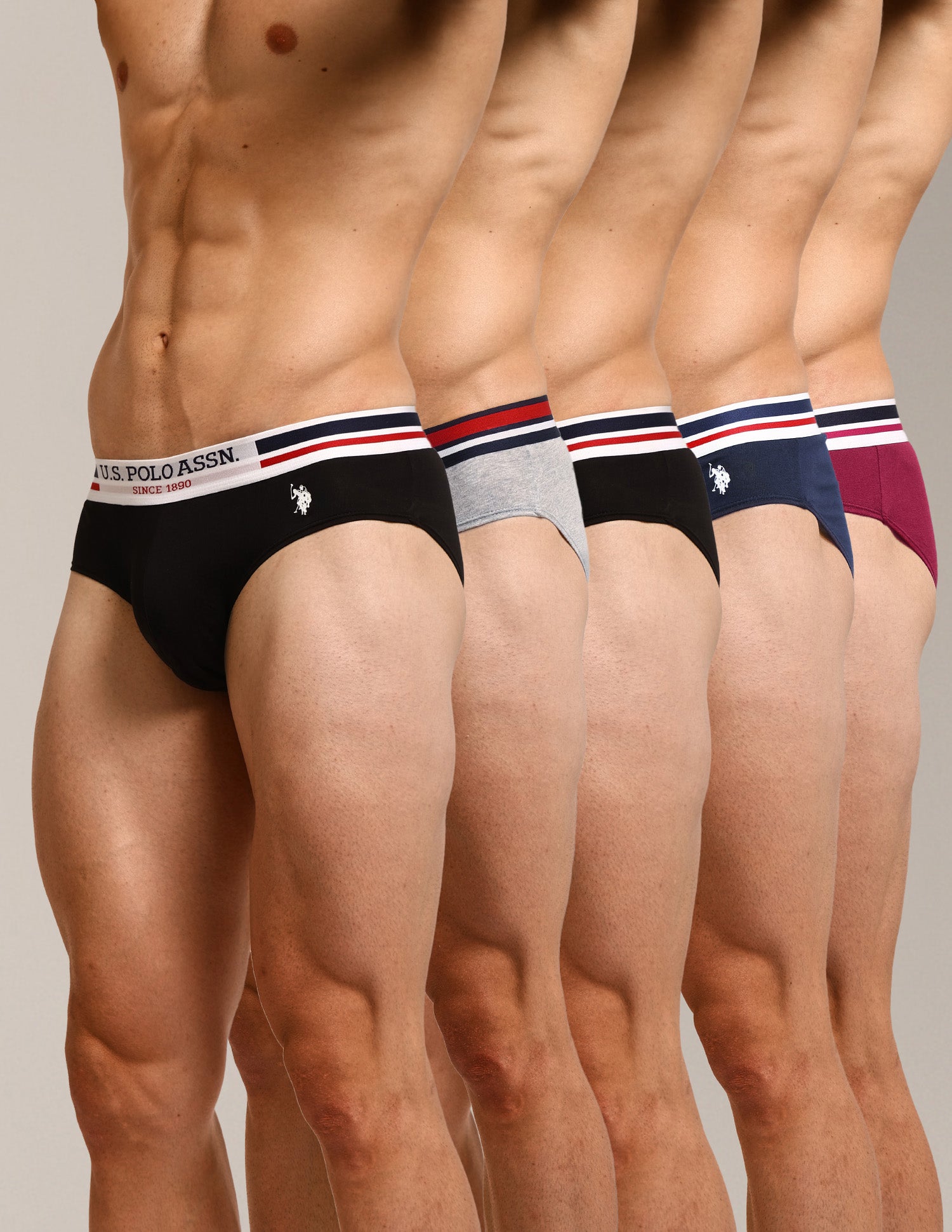 Logo Waistband Solid I006-P5 Briefs - Pack Of 5 Multi-colour - U.S. Polo Assn. India | Large