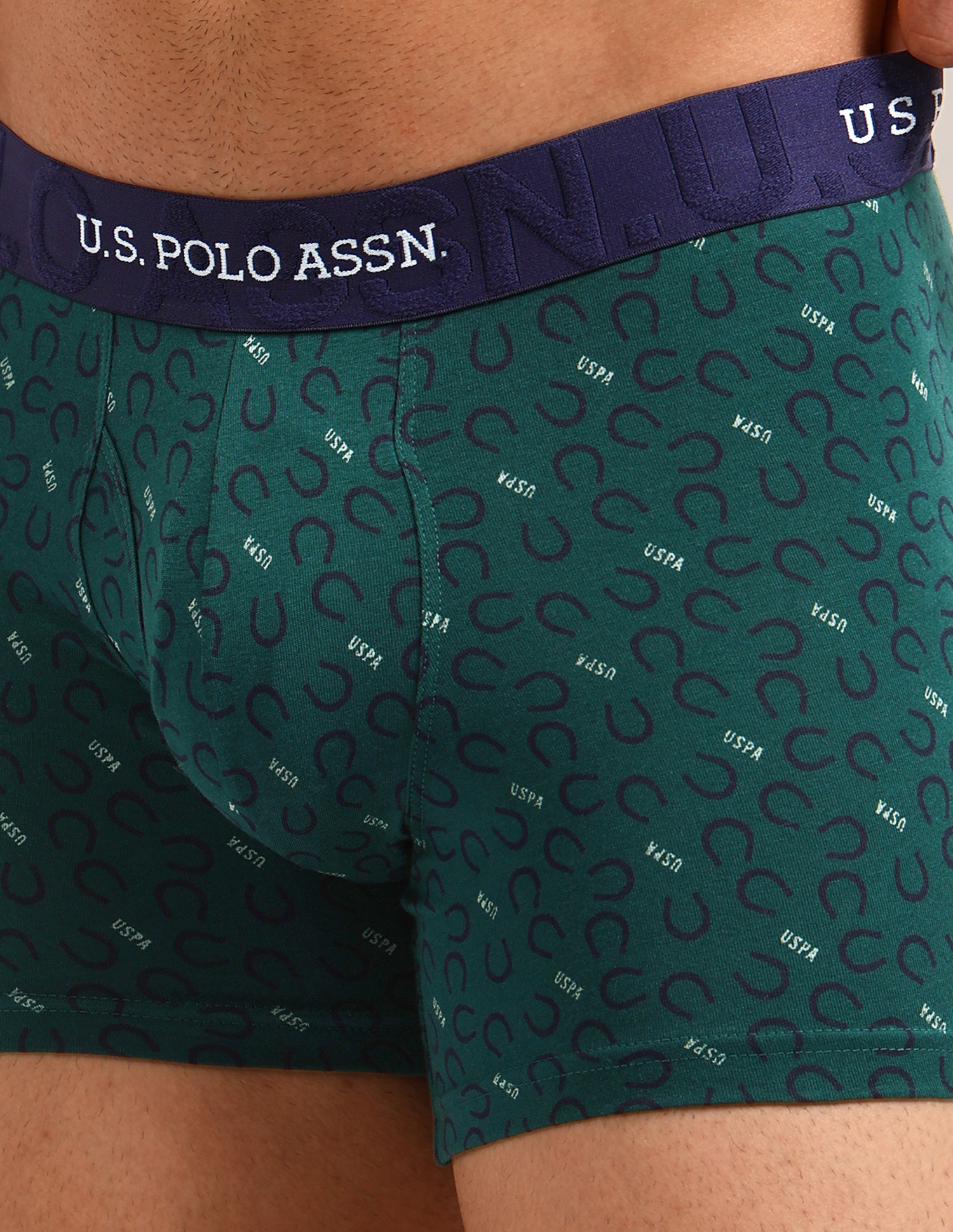 Printed Cotton Stretch Essential OET22 Long Trunk - Pack Of 2 Bistro Green/Pale Olive Green - U.S. Polo Assn. India | Large