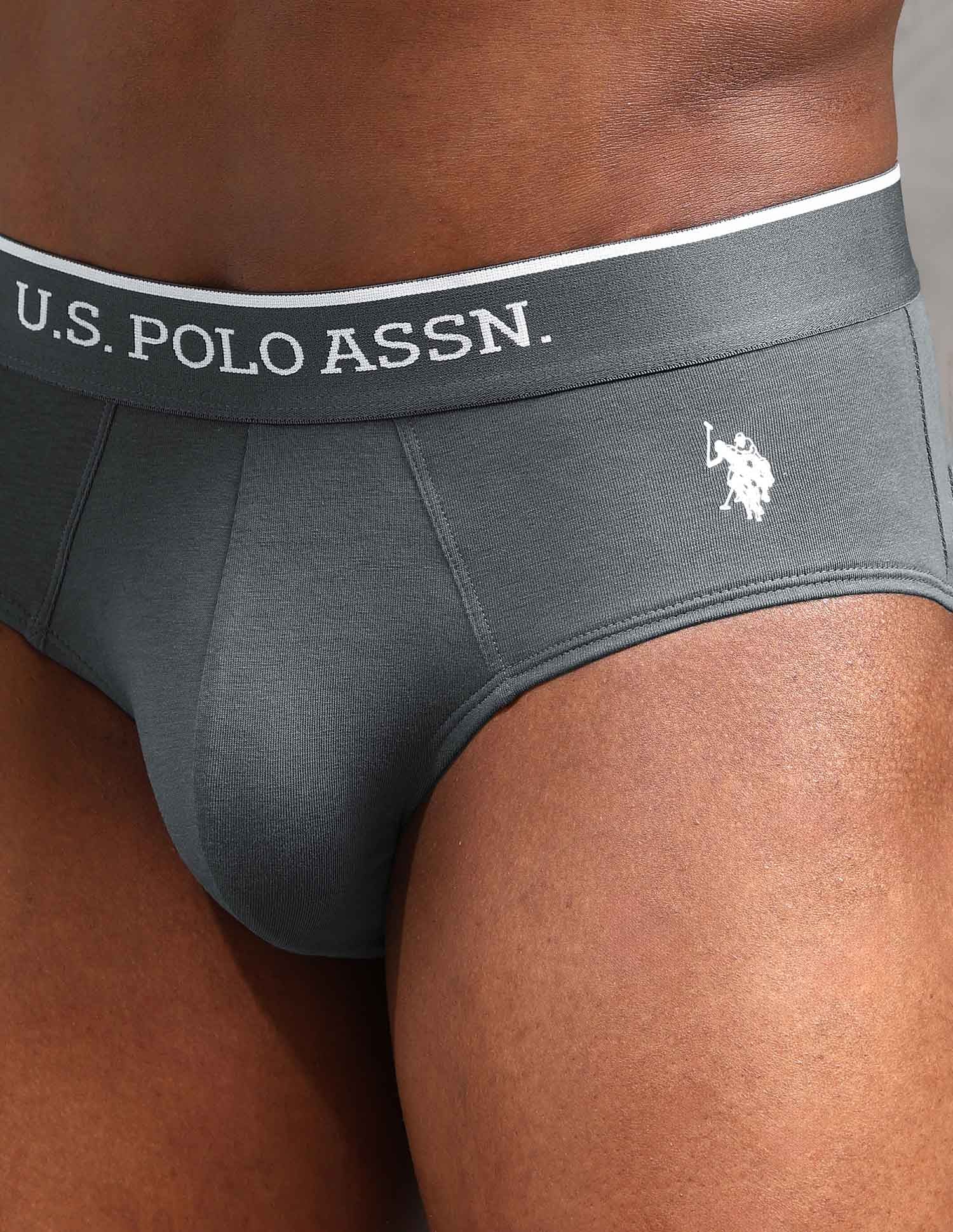 Elasticized Waist Solid EB004 Briefs - Pack Of 2 Iron Gate and Black - U.S. POLO ASSN. | Large