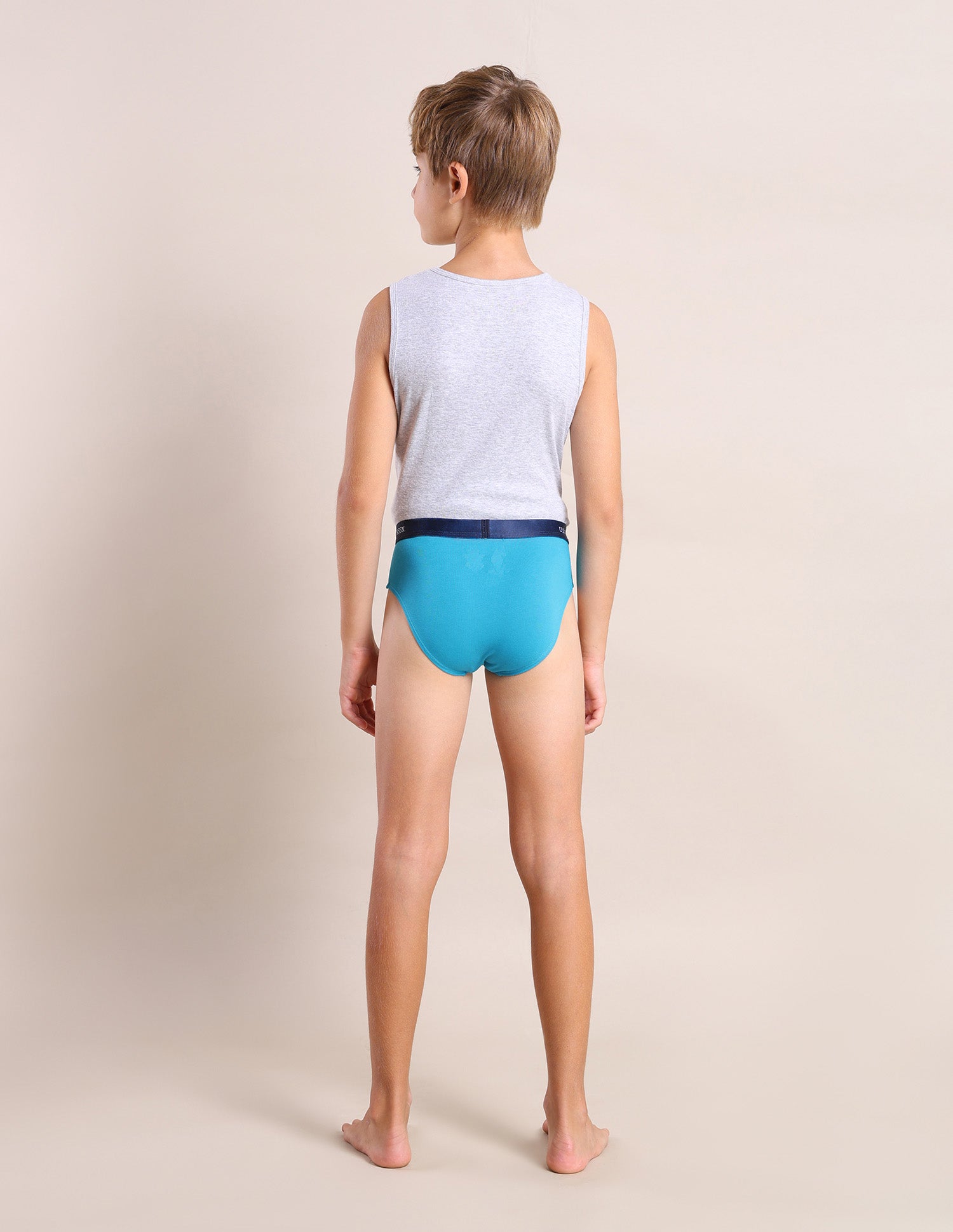 Boys Mid Rise Cotton Spandex Briefs - Pack Of 3 Green, Grey and Blue - U.S. POLO ASSN. | Large