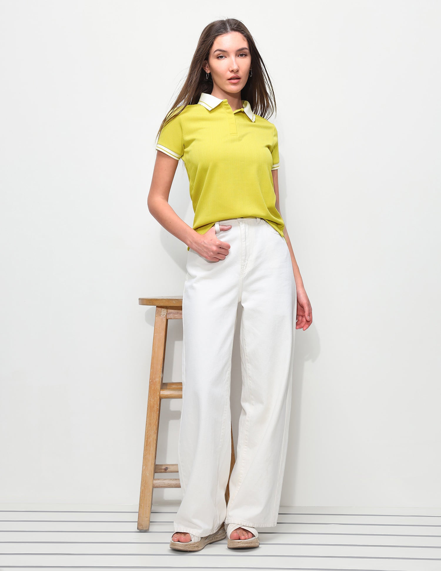 Textured Vertical Striped Regular Fit Polo Shirt Lime Green - U.S. Polo Assn. India | Large