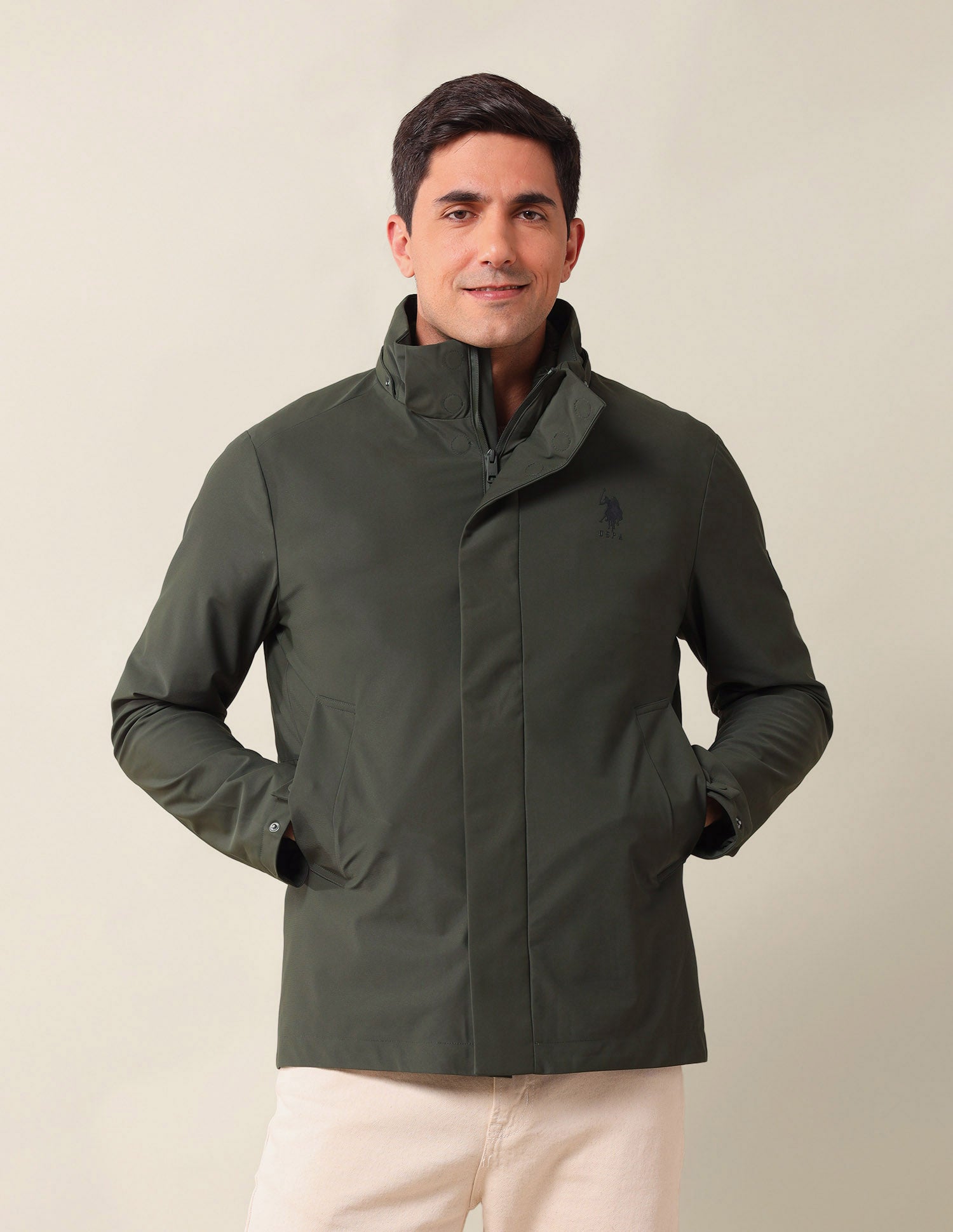 Hooded Solid Jacket Olive - U.S. Polo Assn. India | Large
