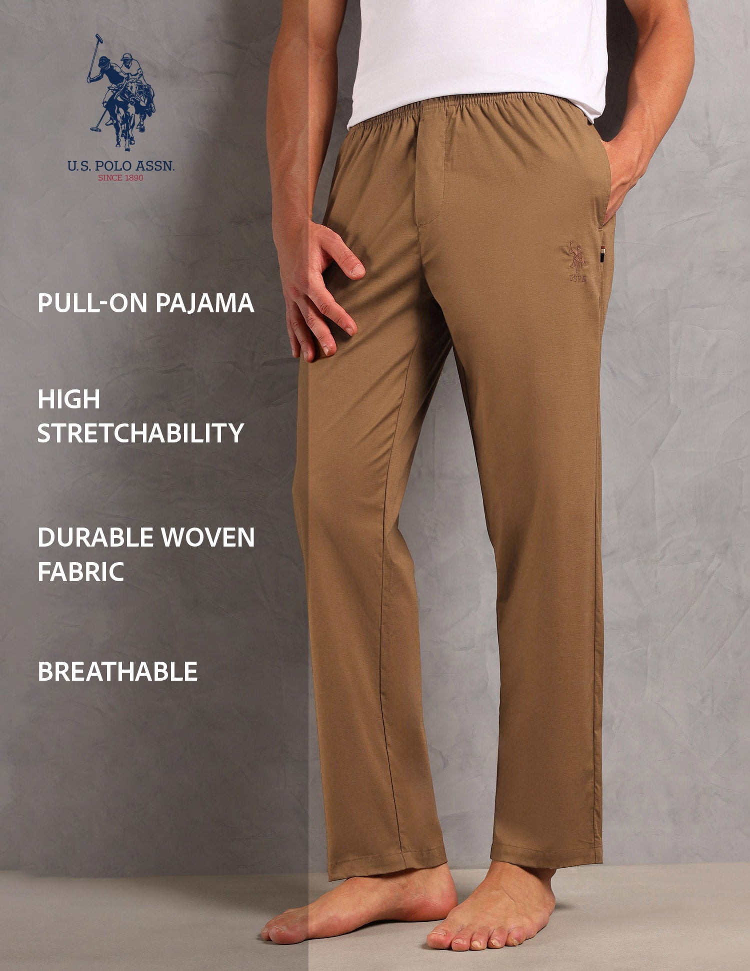 Pull On Relaxed Fit LP003 Lounge Pants - Pack Of 1 Light Brown - U.S. POLO ASSN. | Large