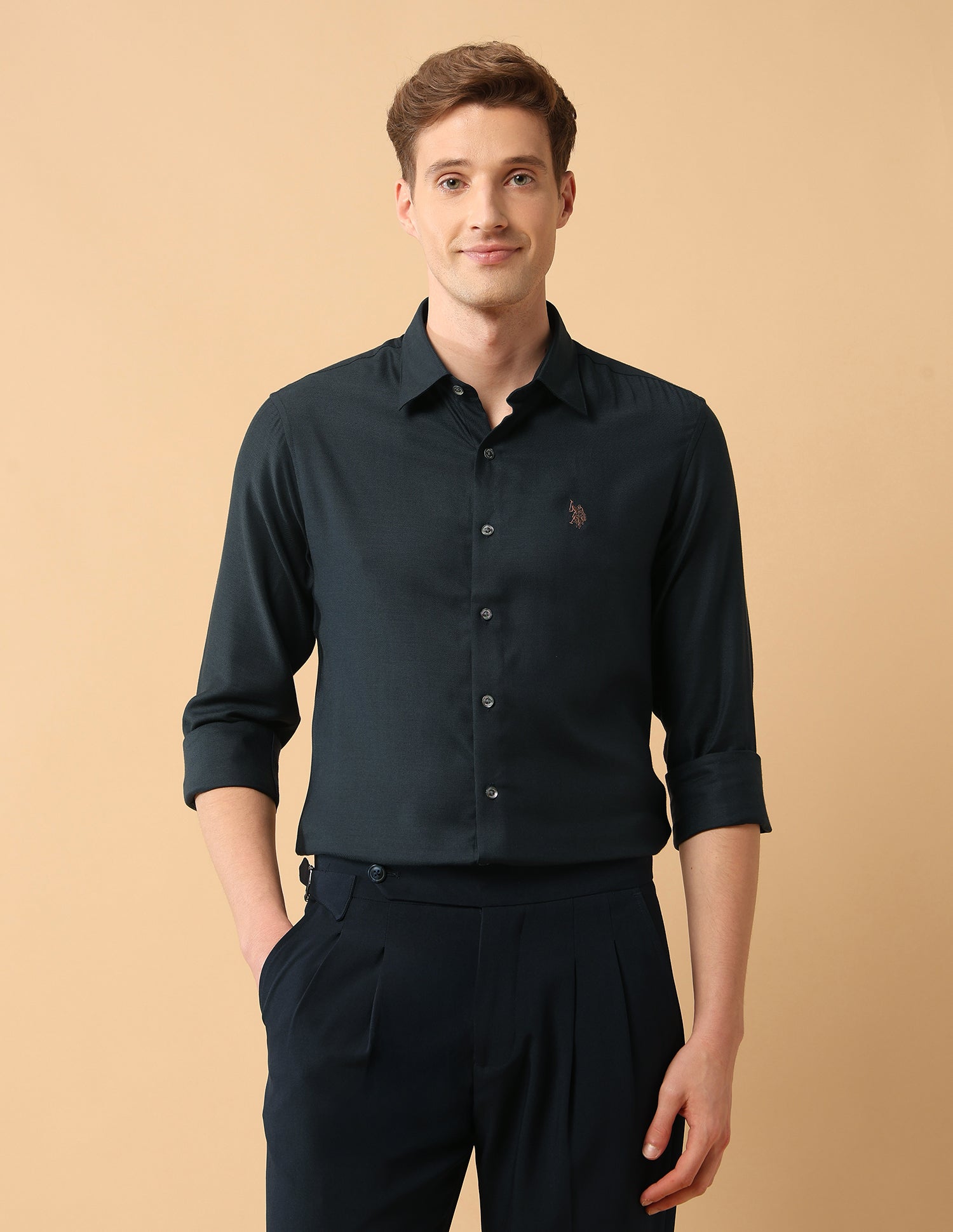 Pacho X Twill Tailored Fit Shirt Navy - U.S. Polo Assn. India | Large