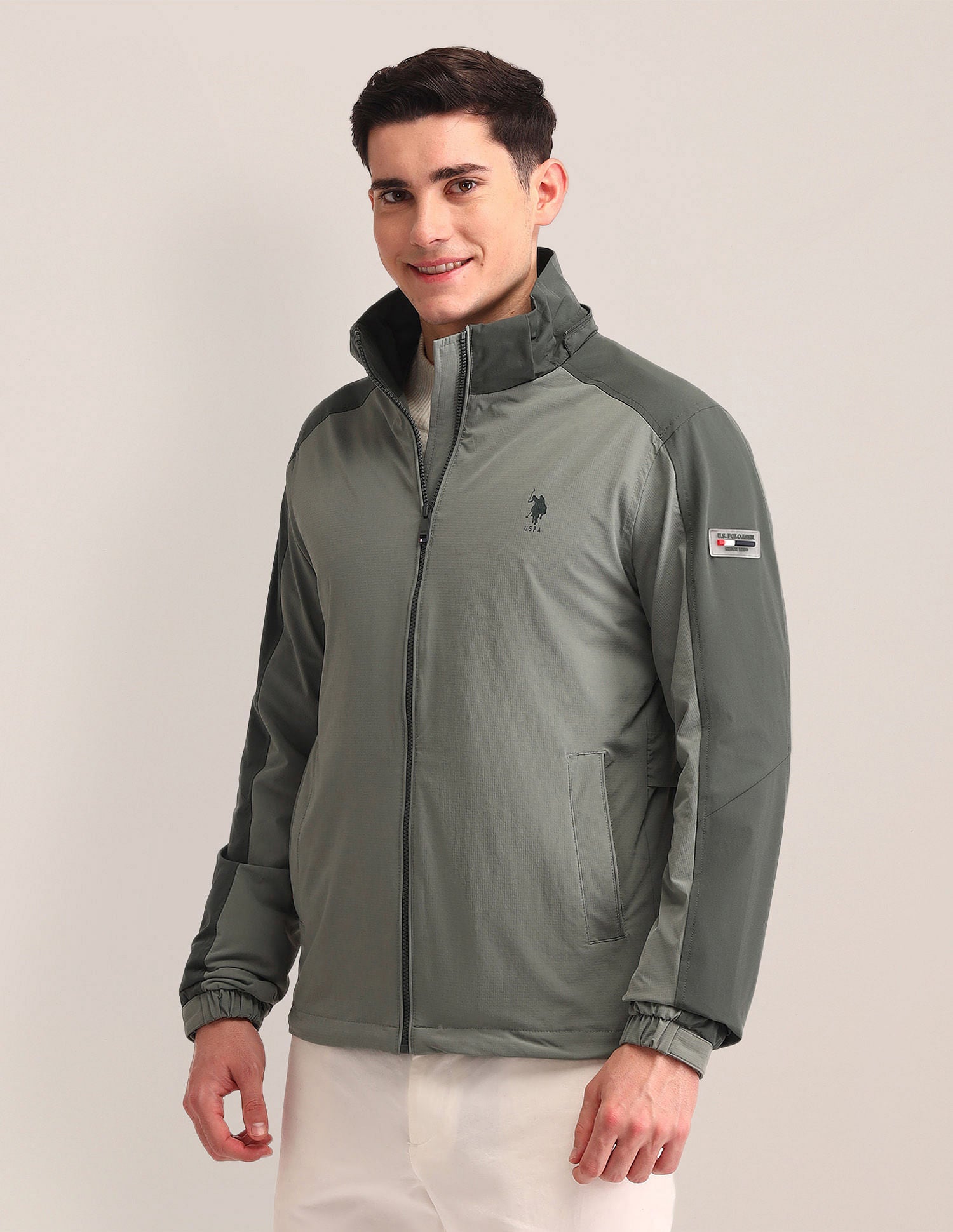 Regular Fit Solid Bomber Jacket Sage Green - U.S. POLO ASSN. | Large